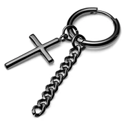 Stahl Creole Schwarz Mit Kreuz & Kette Charms Stahl Creole Schwarz Mit Kreuz & Kette Charms