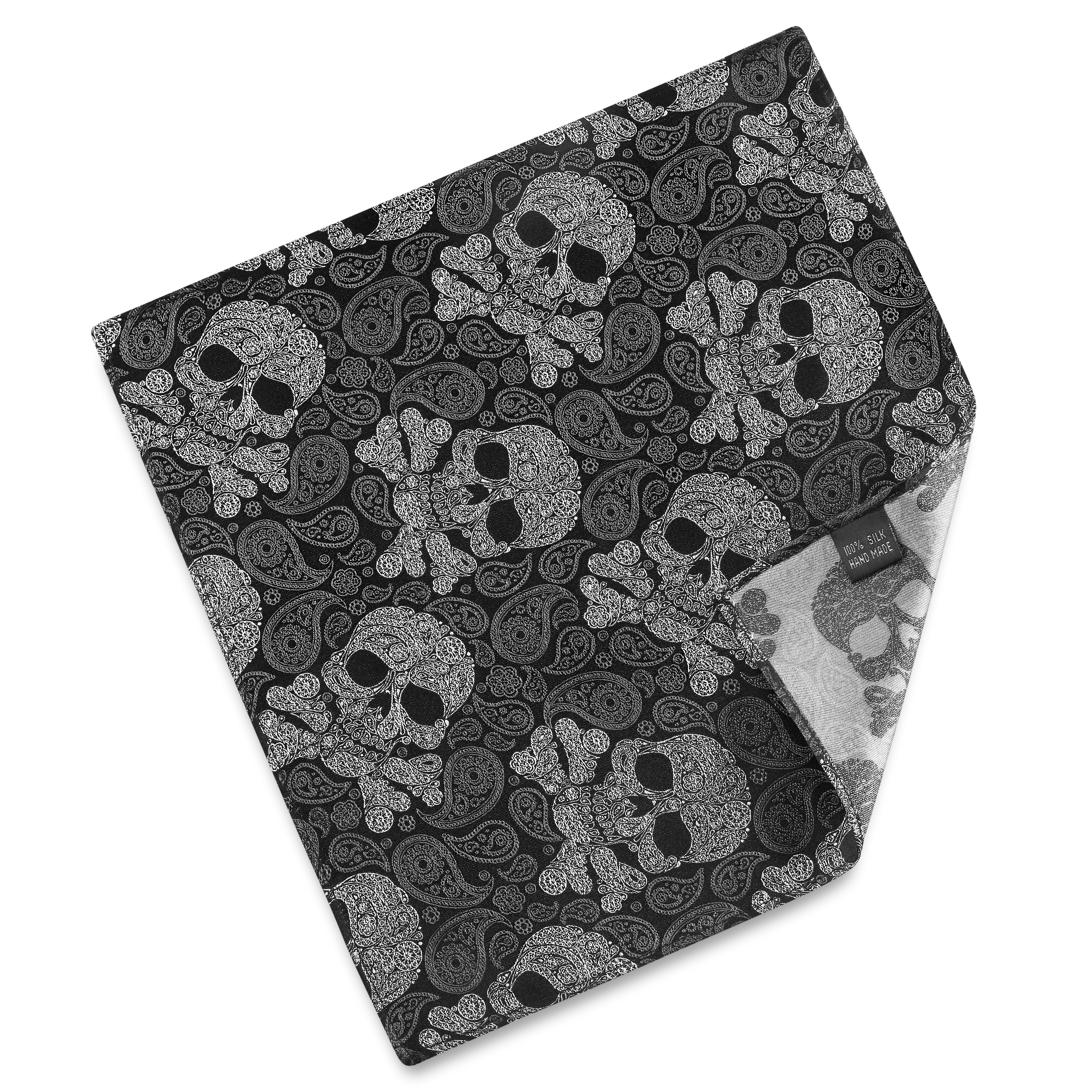 Zijden pochet met schedel met zwart en grijs paisleymotief - 2