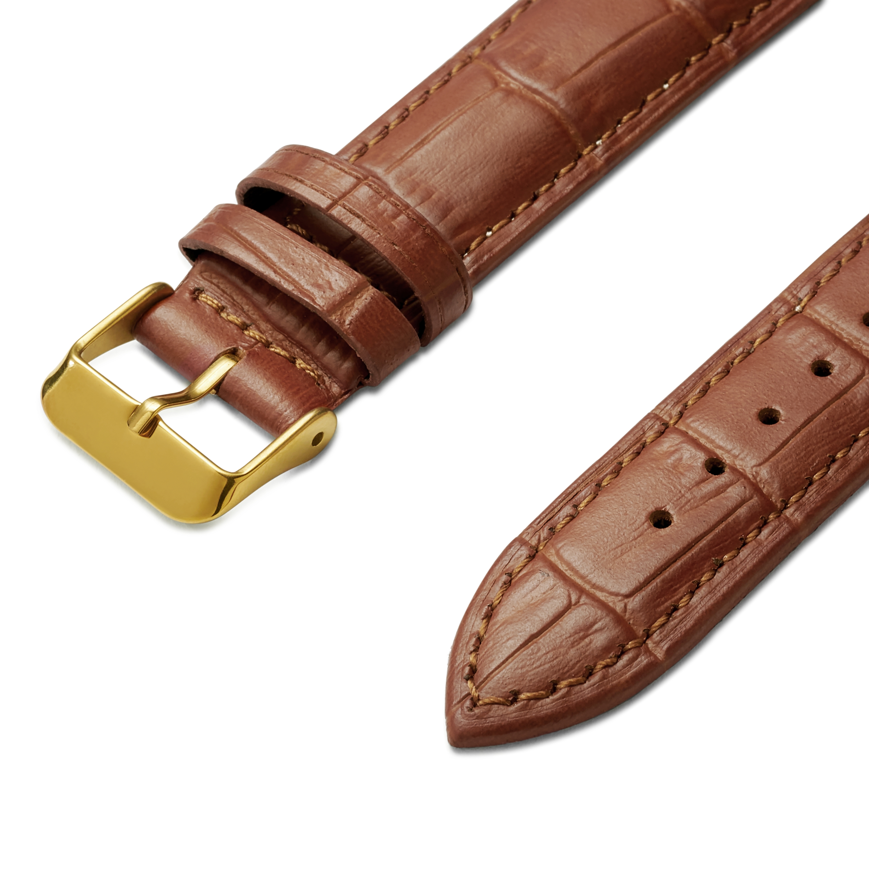 Bracelet de montre en cuir marron clair gaufré à motif crocodile 21 mm avec boucle dorée - Attache rapide - 2