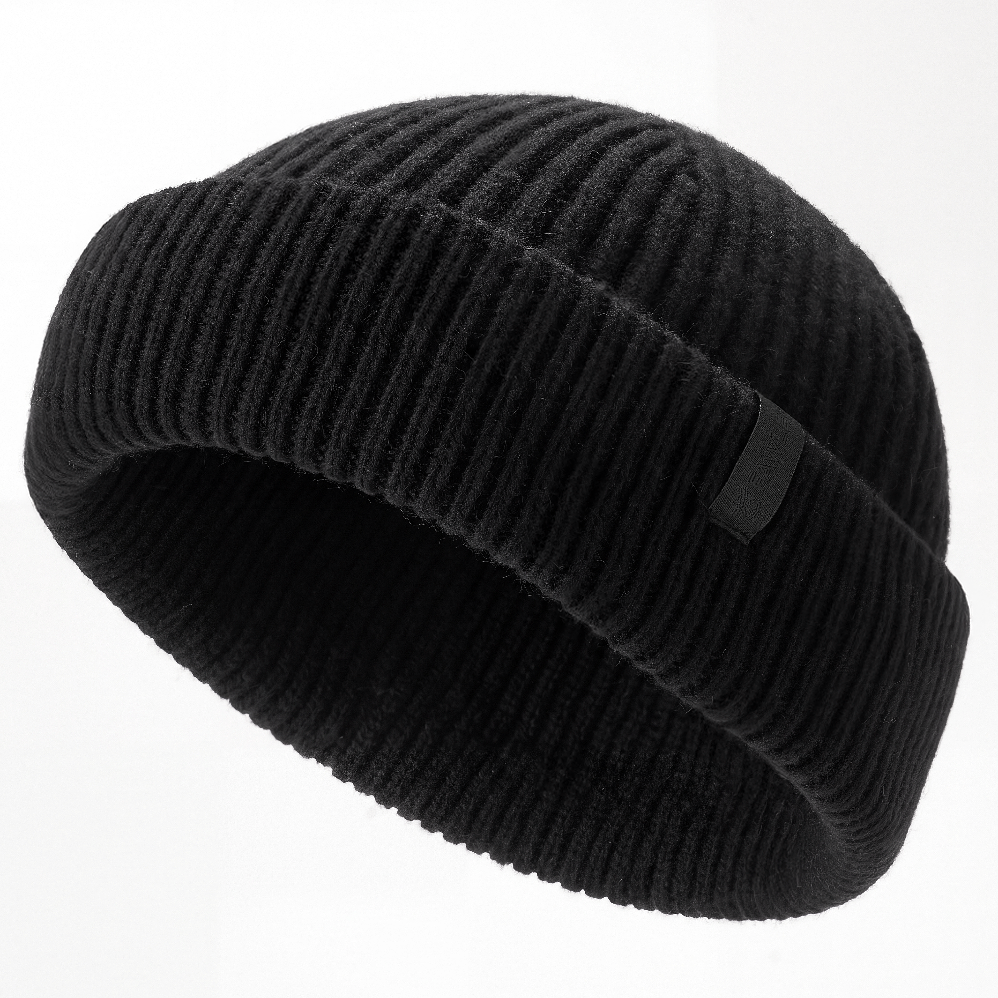 Nordic | Schwarze Fisherman-Beanie aus Wollmischung