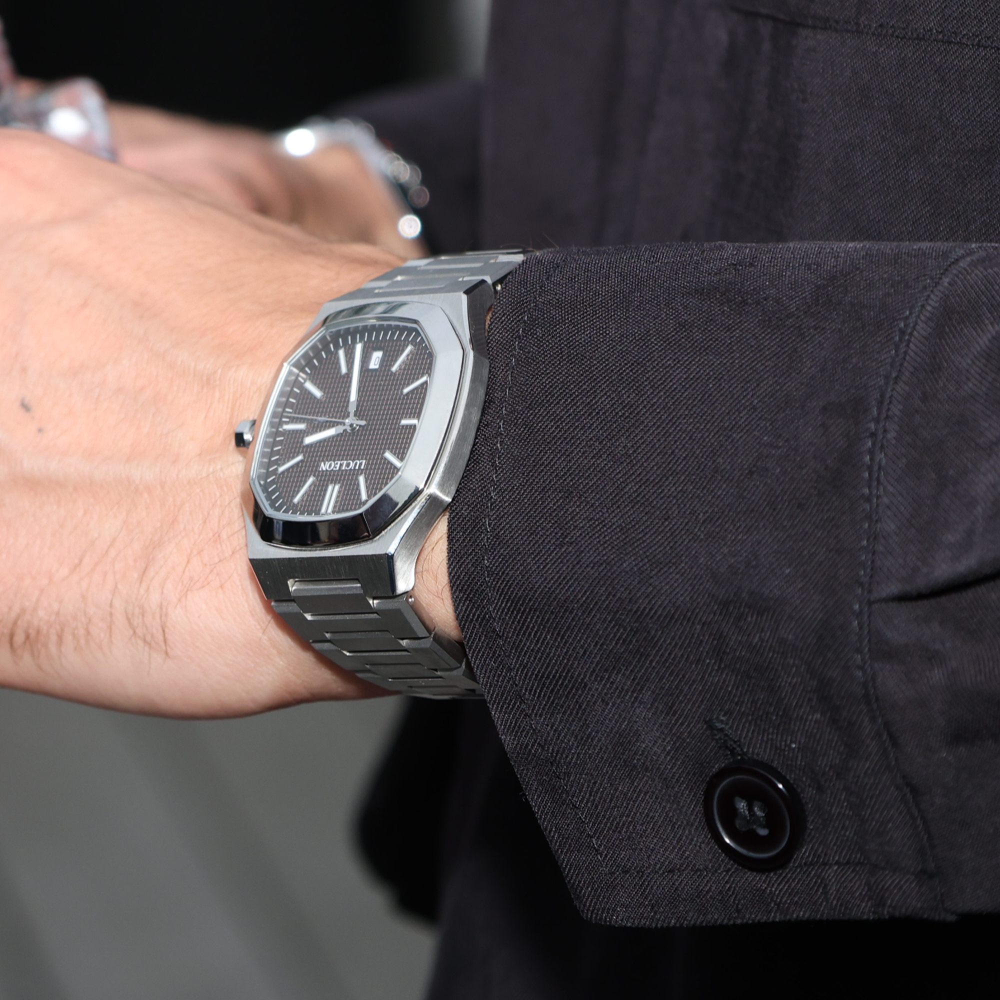 Vector | Silver-tone Stainless Steel Octagonal Watch with Black Dial - 6