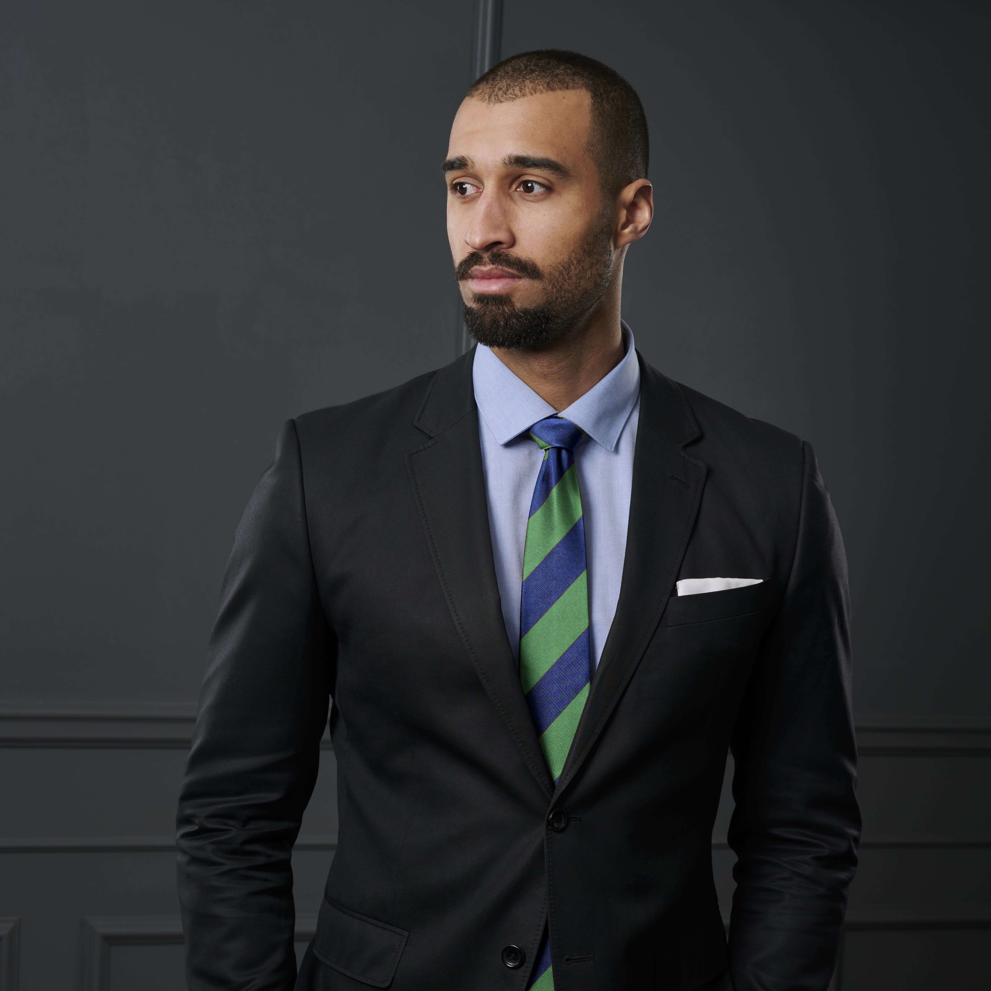 Green & Navy Stripe Silk 8cm Tie - 4