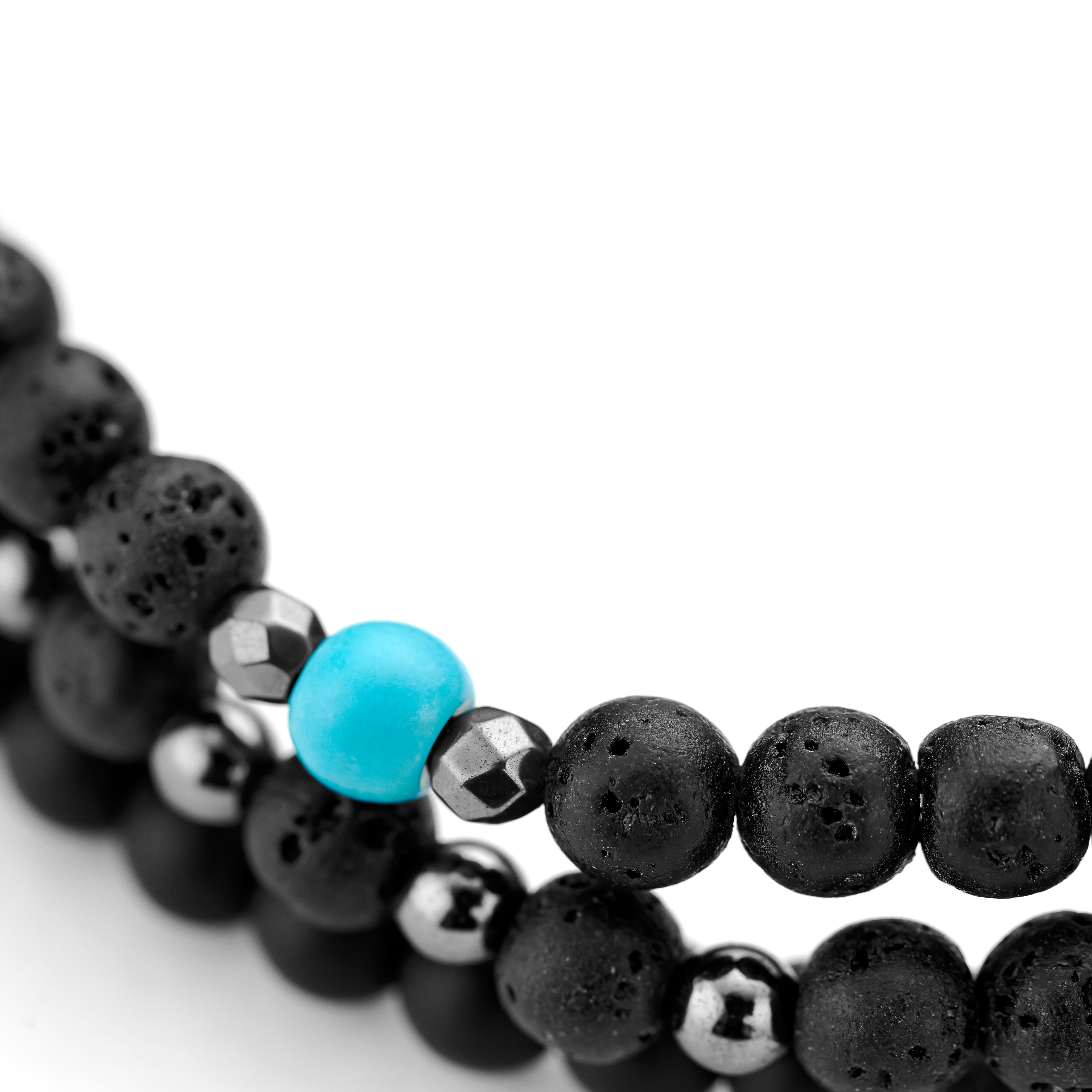 Sada náramkov s korálkami z čierneho ónyxu, lávového kameňa, tyrkysu a hematitu - 4