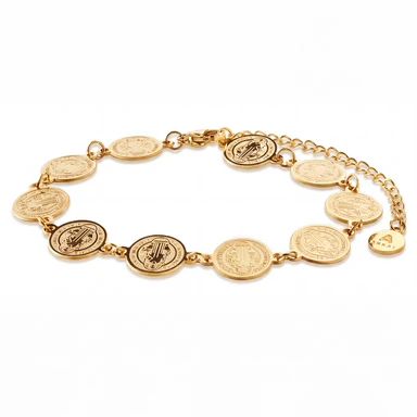 Mediterranean | 14K auksu dengta monetų grandinėlės apyrankė, 10 mm Mediterranean | 14K auksu dengta monetų grandinėlės apyrankė, 10 mm