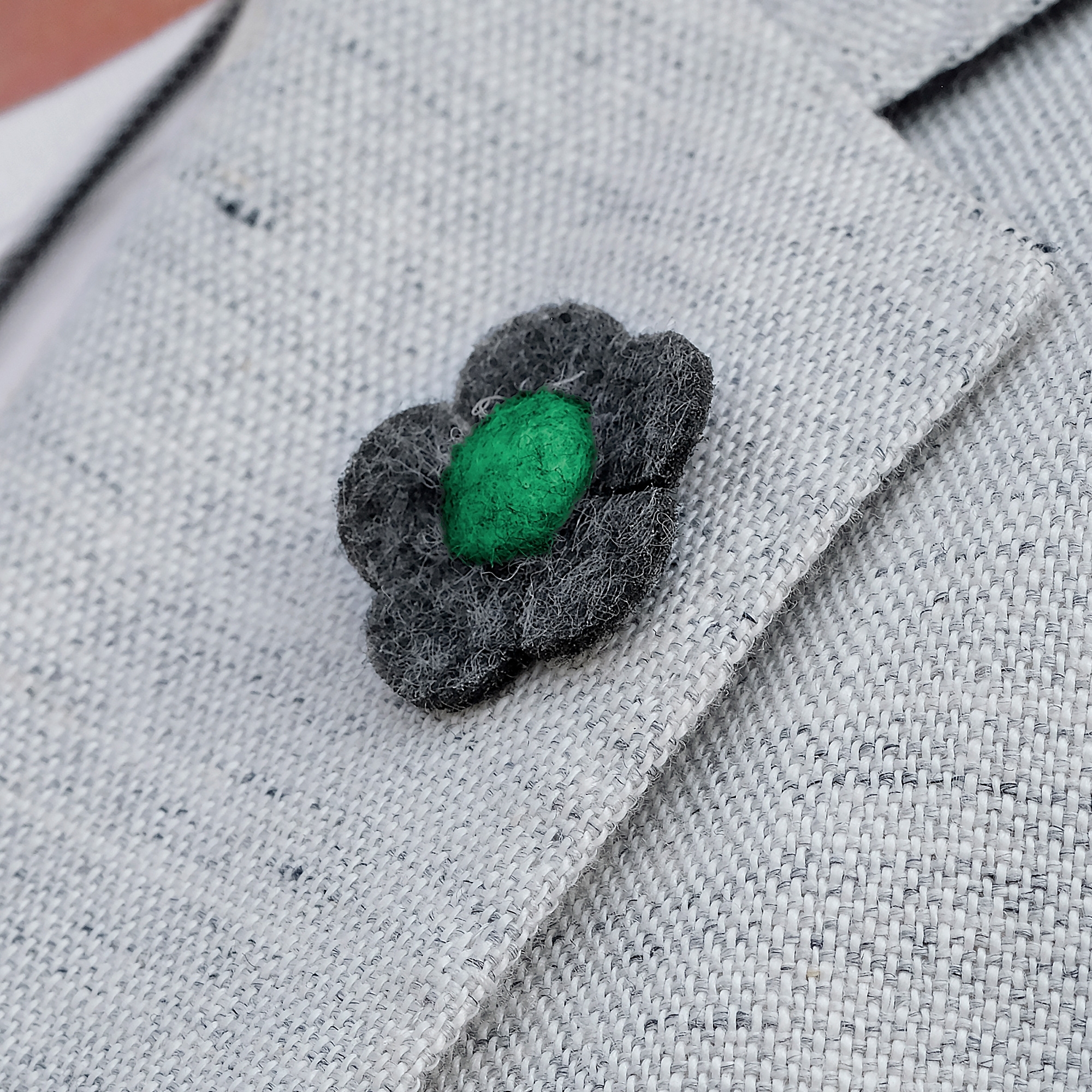 Green & Grey Felt Flower Lapel Pin - 5