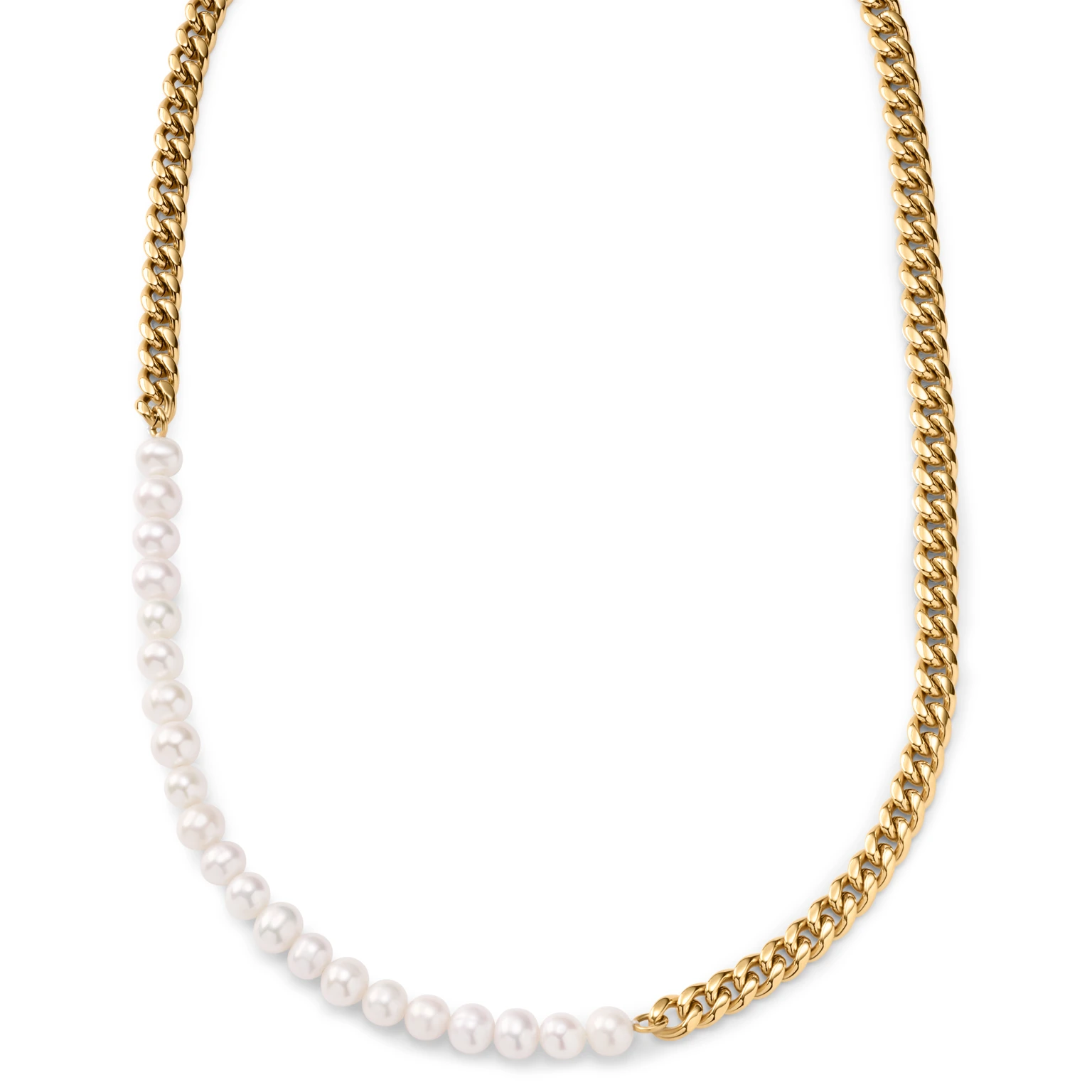 Ocata | Gold-Tone Curb Chain & Pearl Necklace Ocata | Gold-Tone Curb Chain & Pearl Necklace