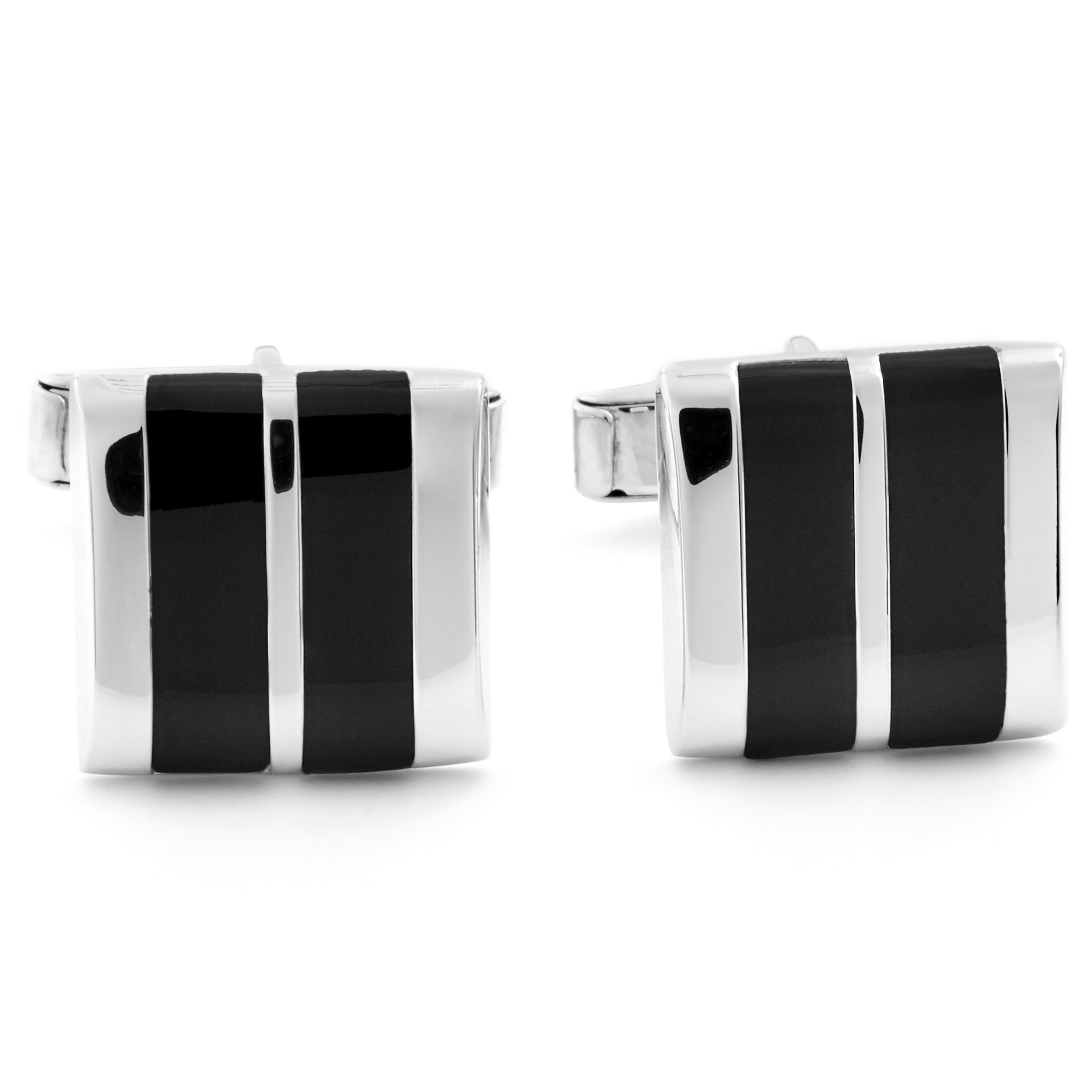 925er Silber Manschettenknöpfe Und Krawattenklammer Set Mit Streifen - 3