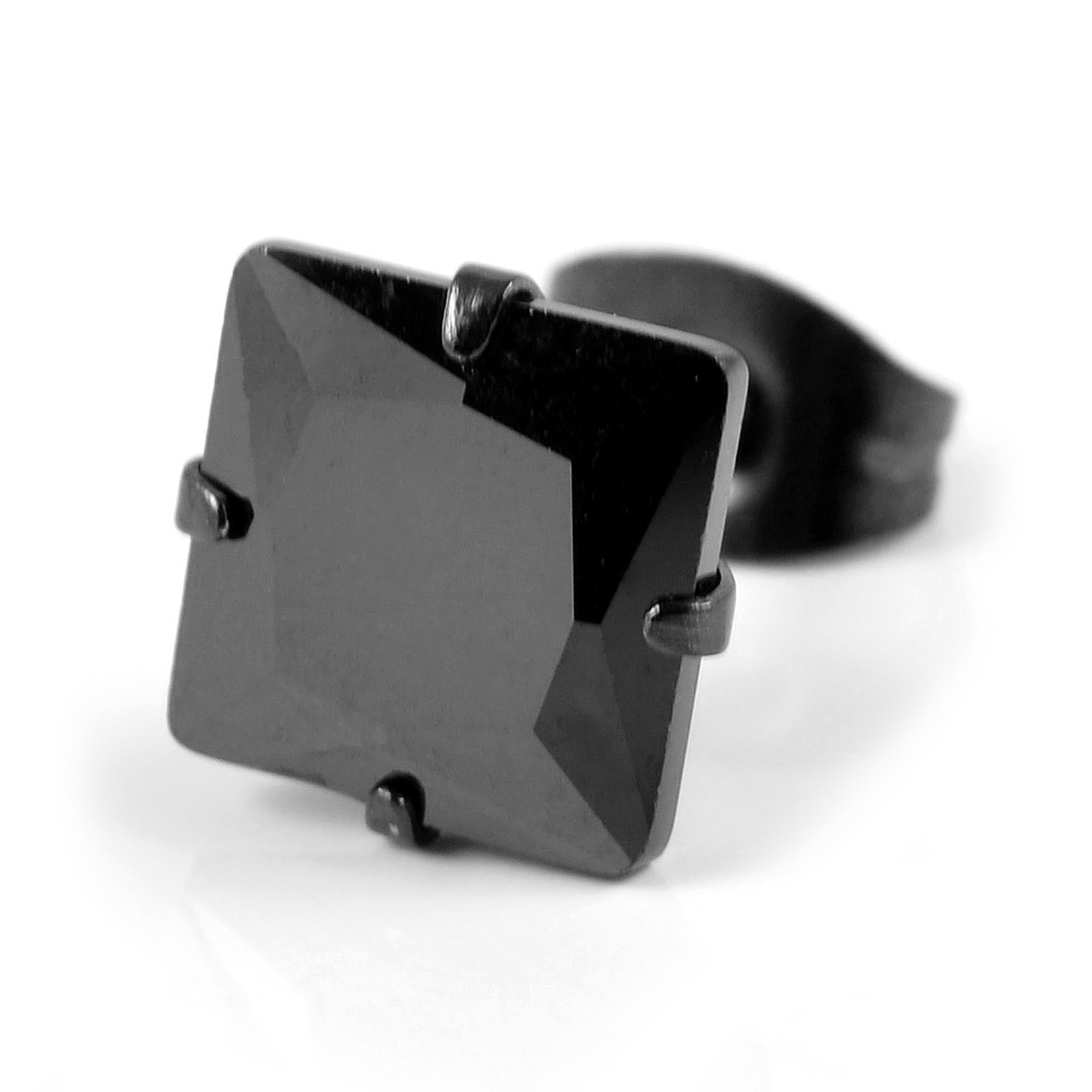 8 mm Black Square Quartz & Black Stainless Steel Stud Earring