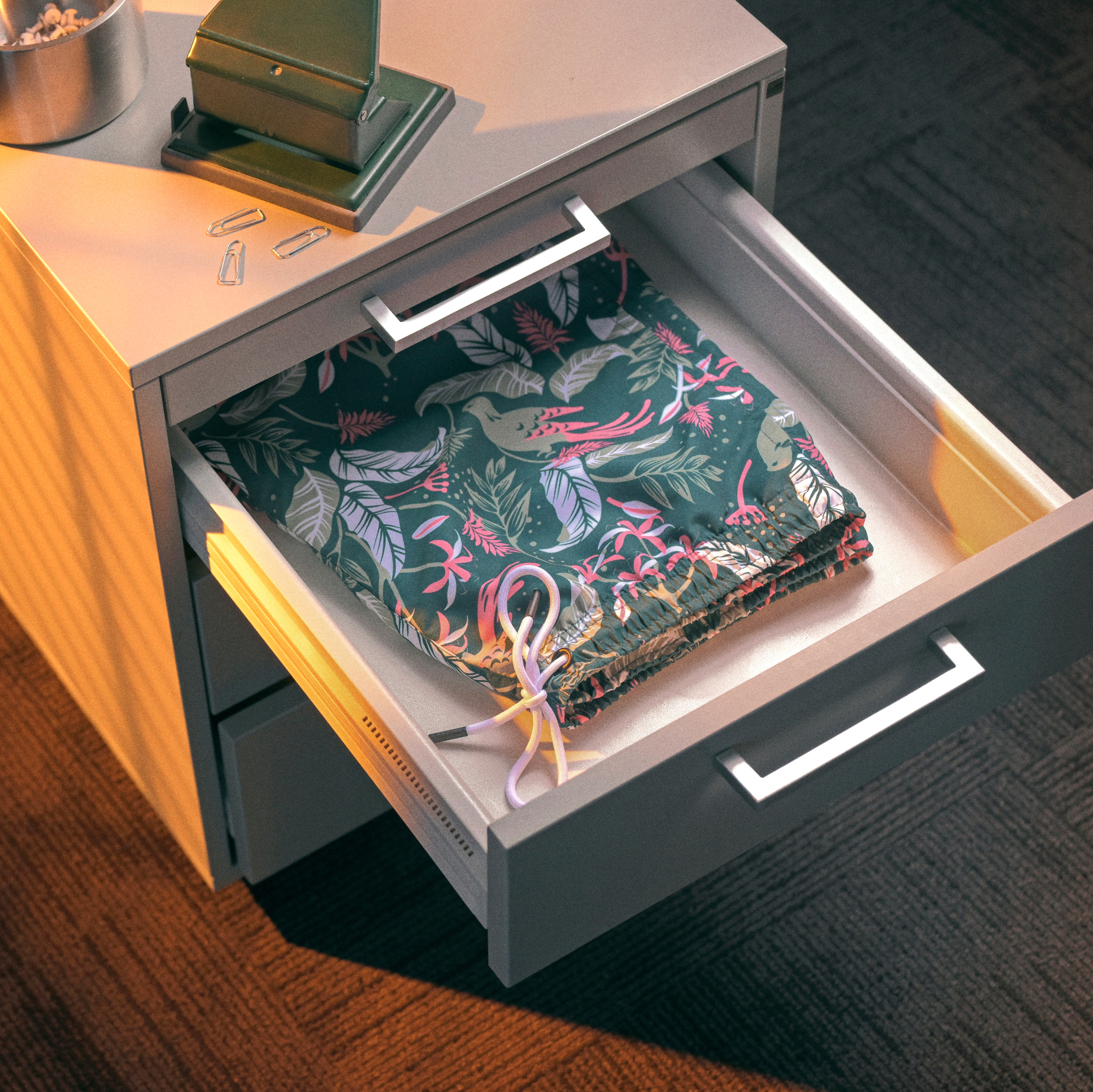 Floral-patterned Forest Green & Pink Swim Shorts - 5