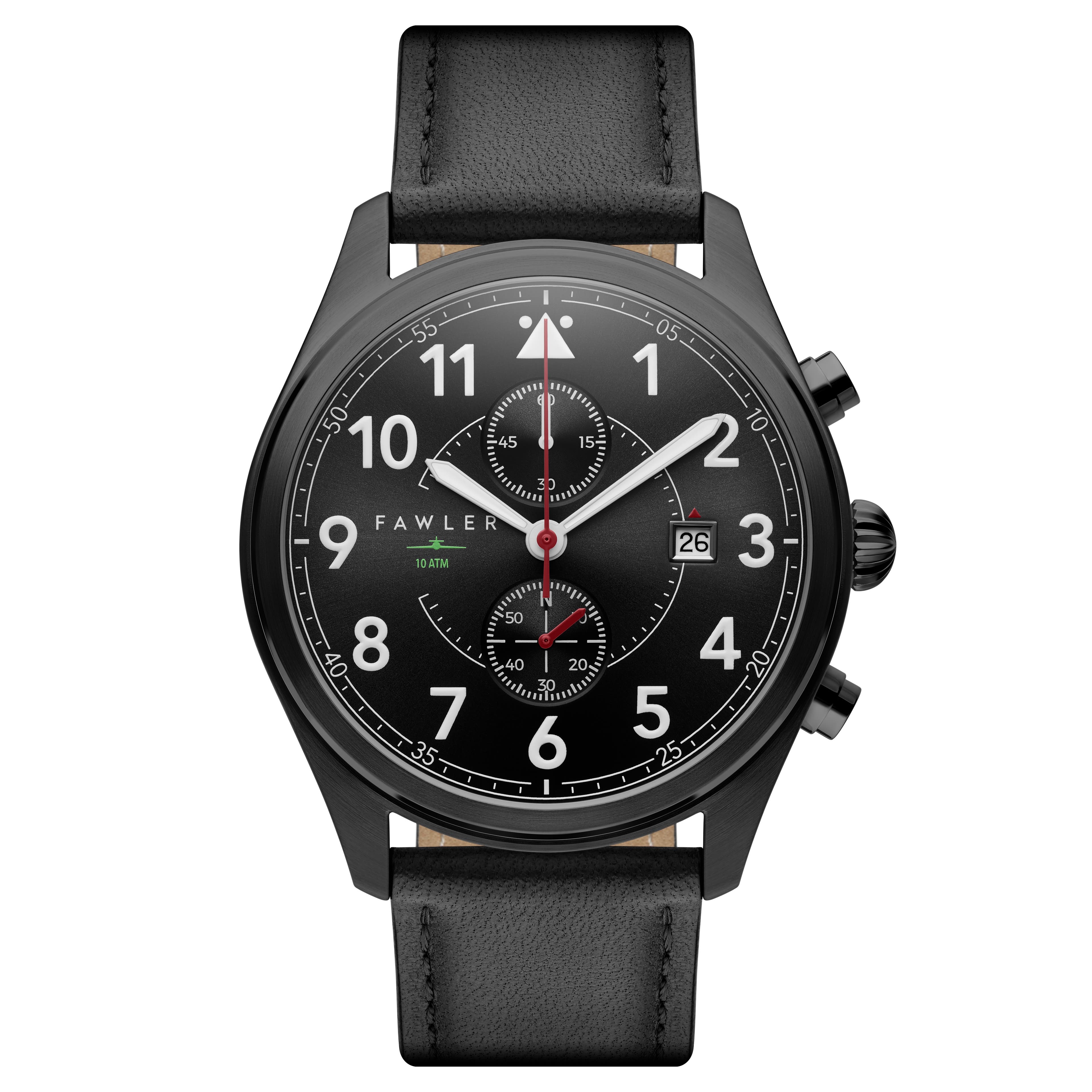Fraser | Pilotné hodinky s chronografom v čiernej farbe 