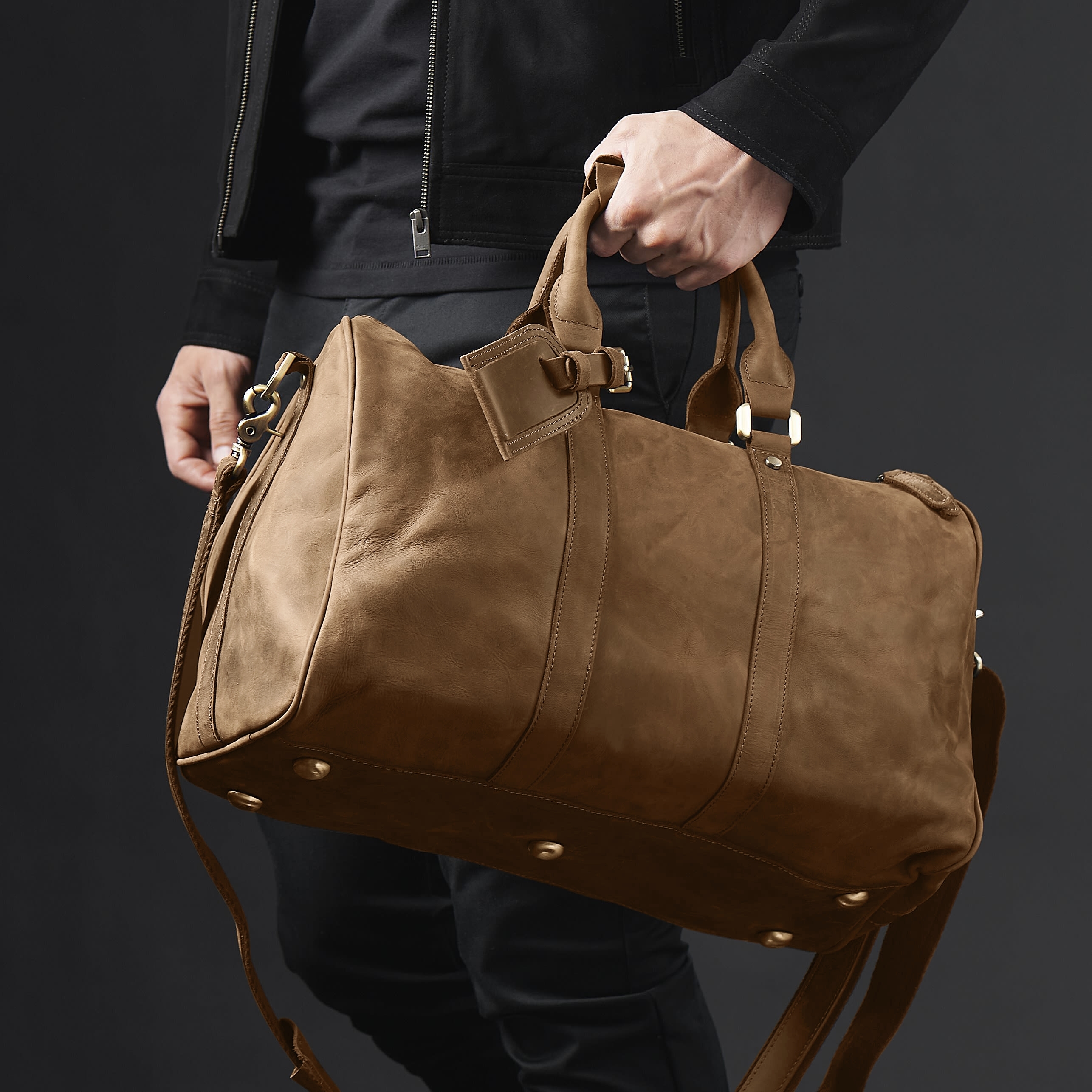 Braune Reisetasche aus Echtem Leder - 5