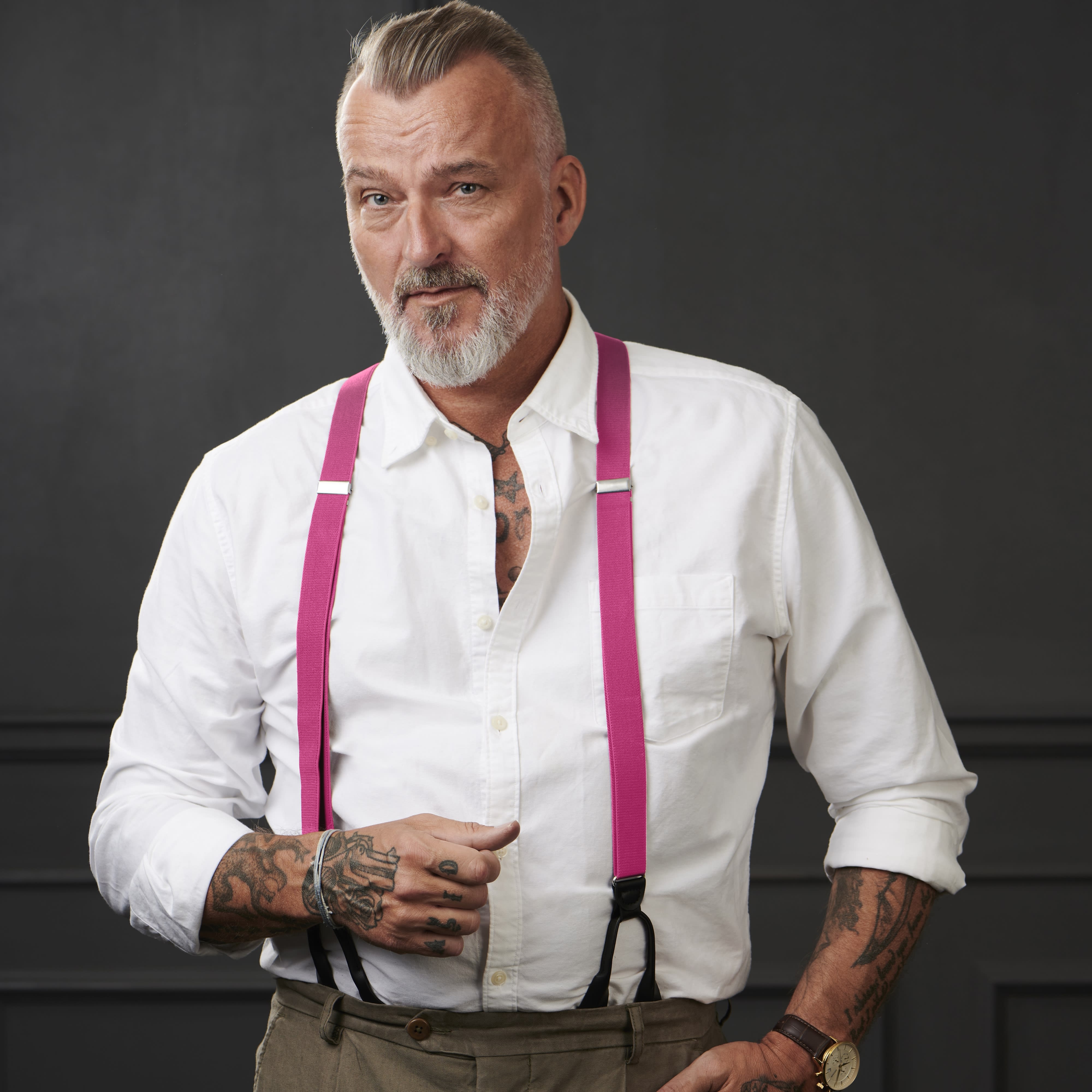 Schmale Fuchsia Hosenträger Zum Knöpfen - 6