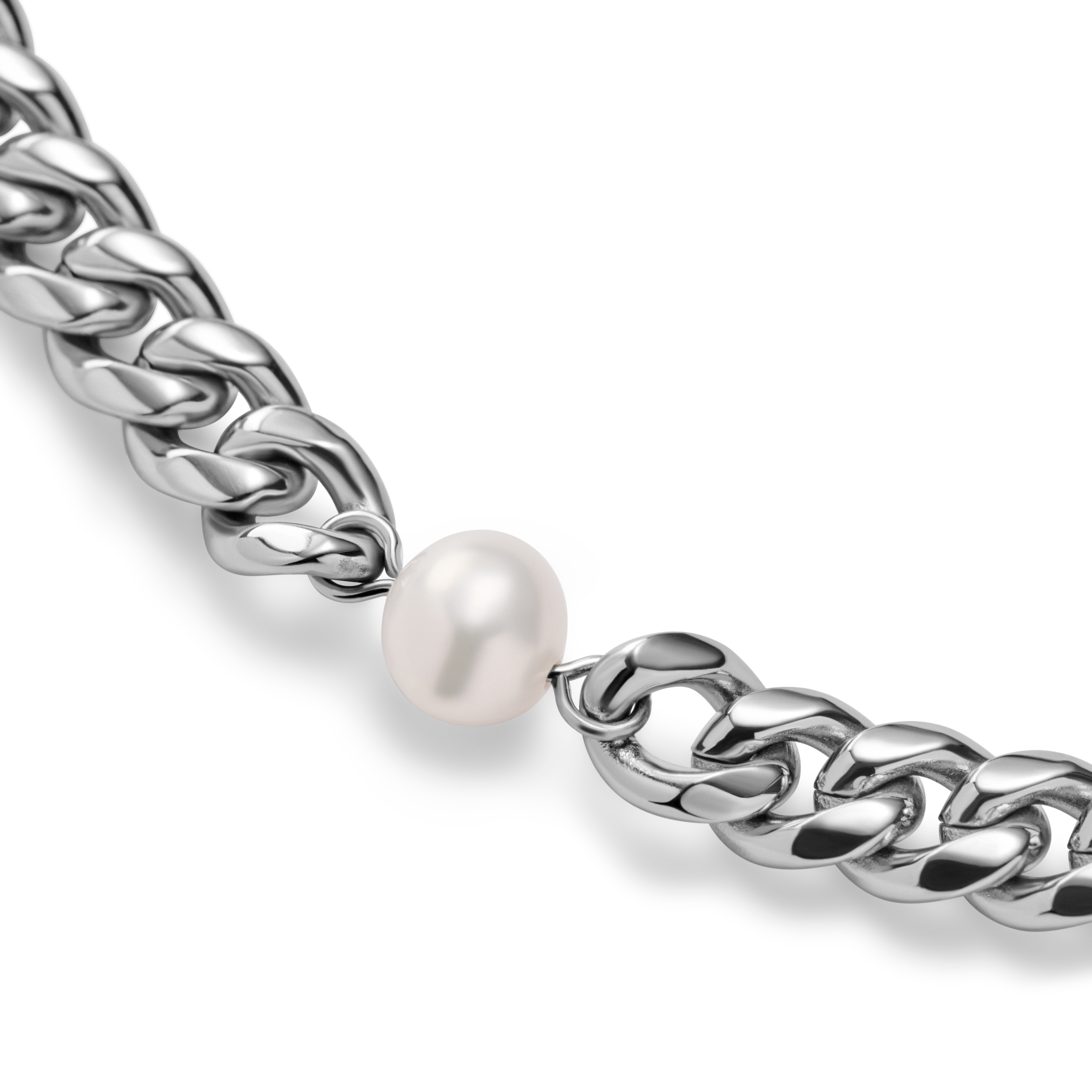 Ocata | Hopeanvärinen ketjukaulakoru helmillä - 2