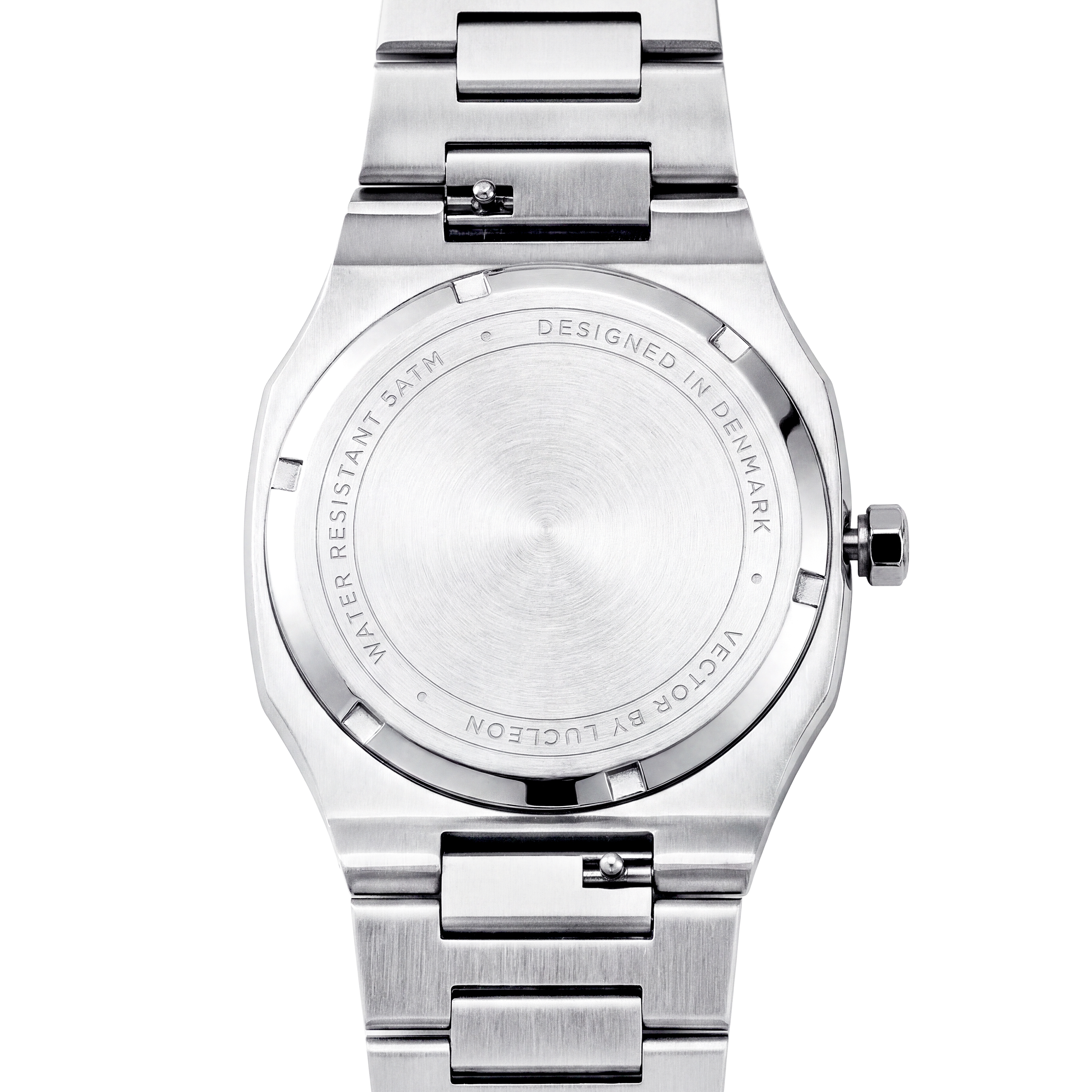 Vector | Reloj octogonal de acero inoxidable en tono plateado con esfera rosa claro - 4
