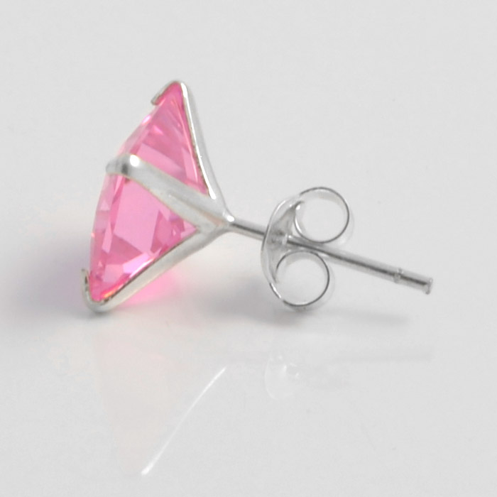 Pink négyzet alakú ezüst fülbevaló 8 mm-es cirkóniával - 2