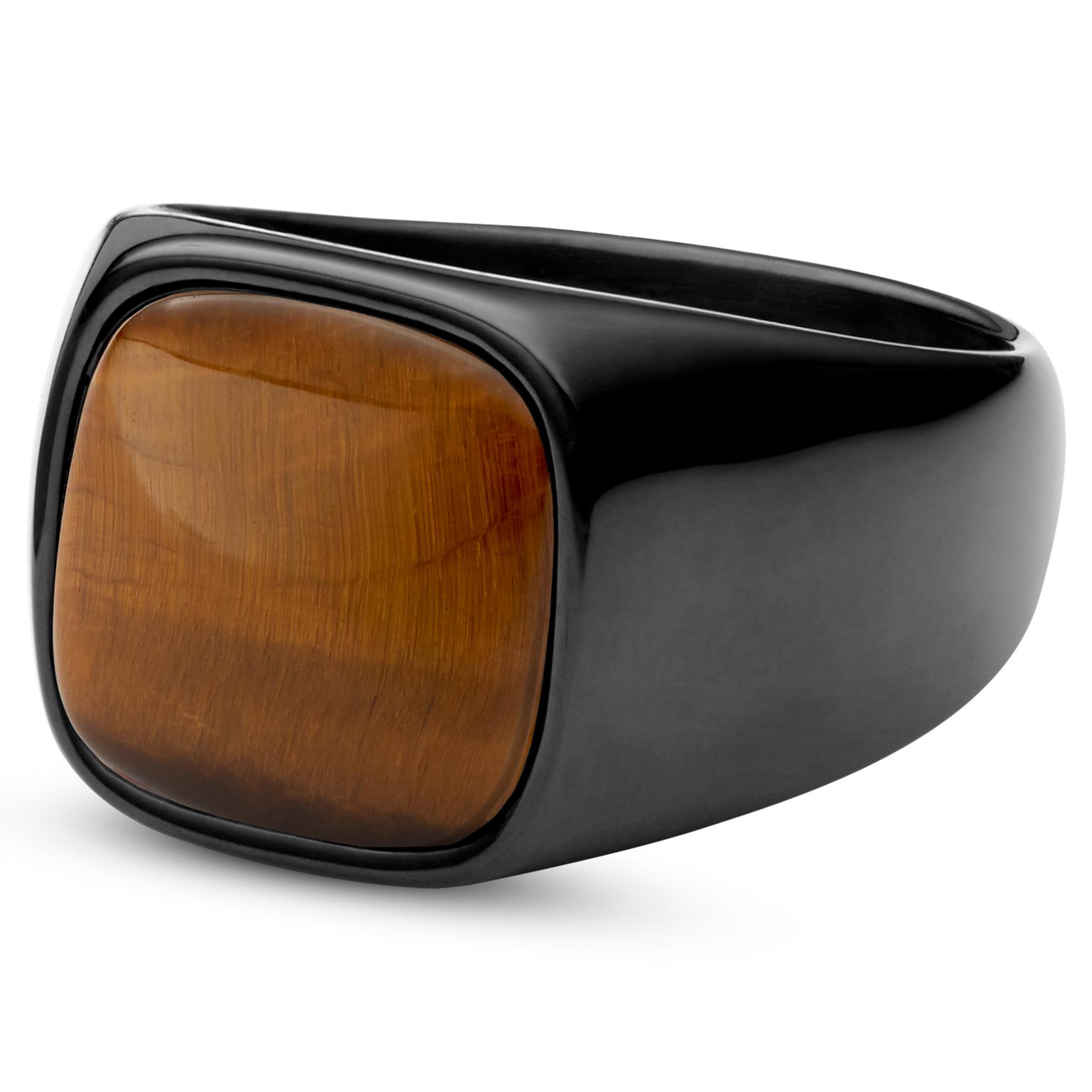 Gravel | Gunmetal Stainless Steel With Tiger's Eye Signet Ring Gravel | Gunmetal Stainless Steel With Tiger's Eye Signet Ring