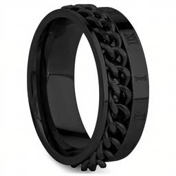 8 mm Black Stainless Steel With Chunky Chain & Roman Numerals Ring