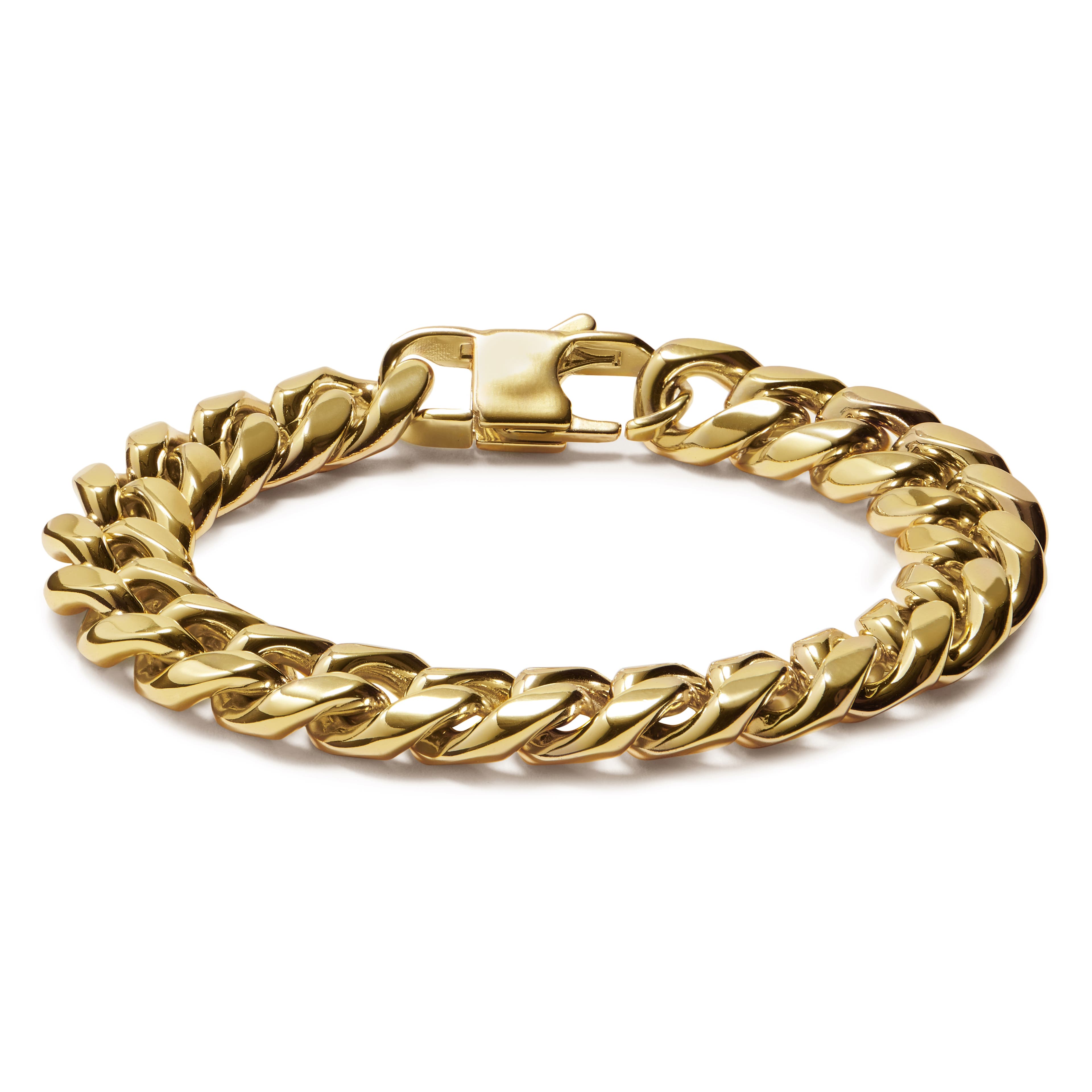 12mm Gold-Tone Stainless Steel Curb Chain Bracelet