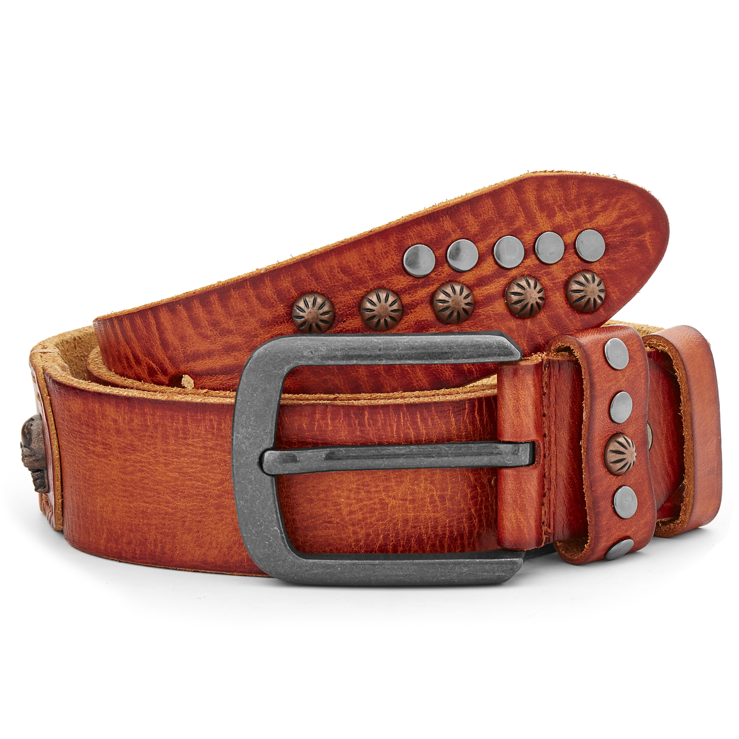 Cinturón de piel cowboy marrón rojizo - 1