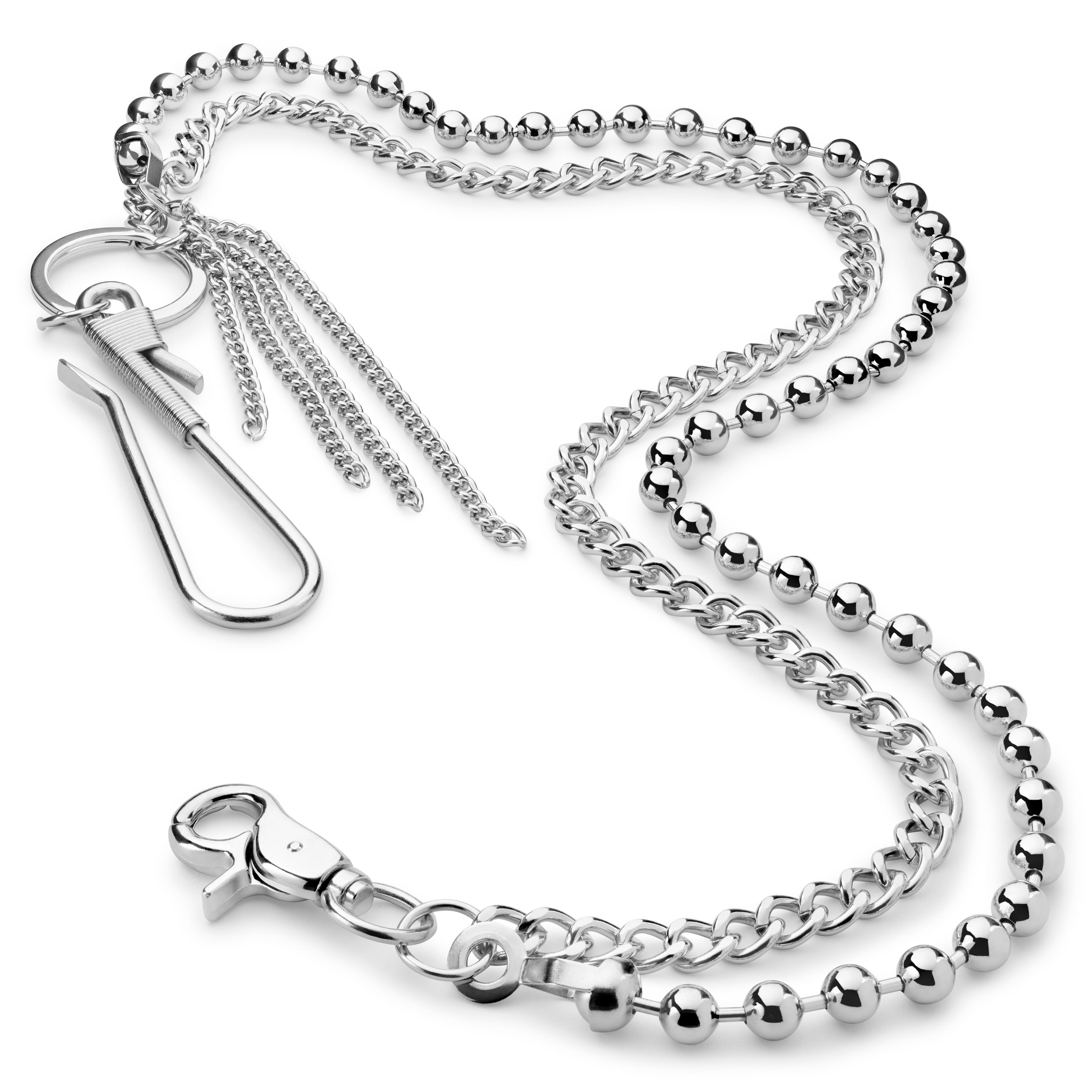 Wallet Chain Silver-Tone with Hook & Tassels