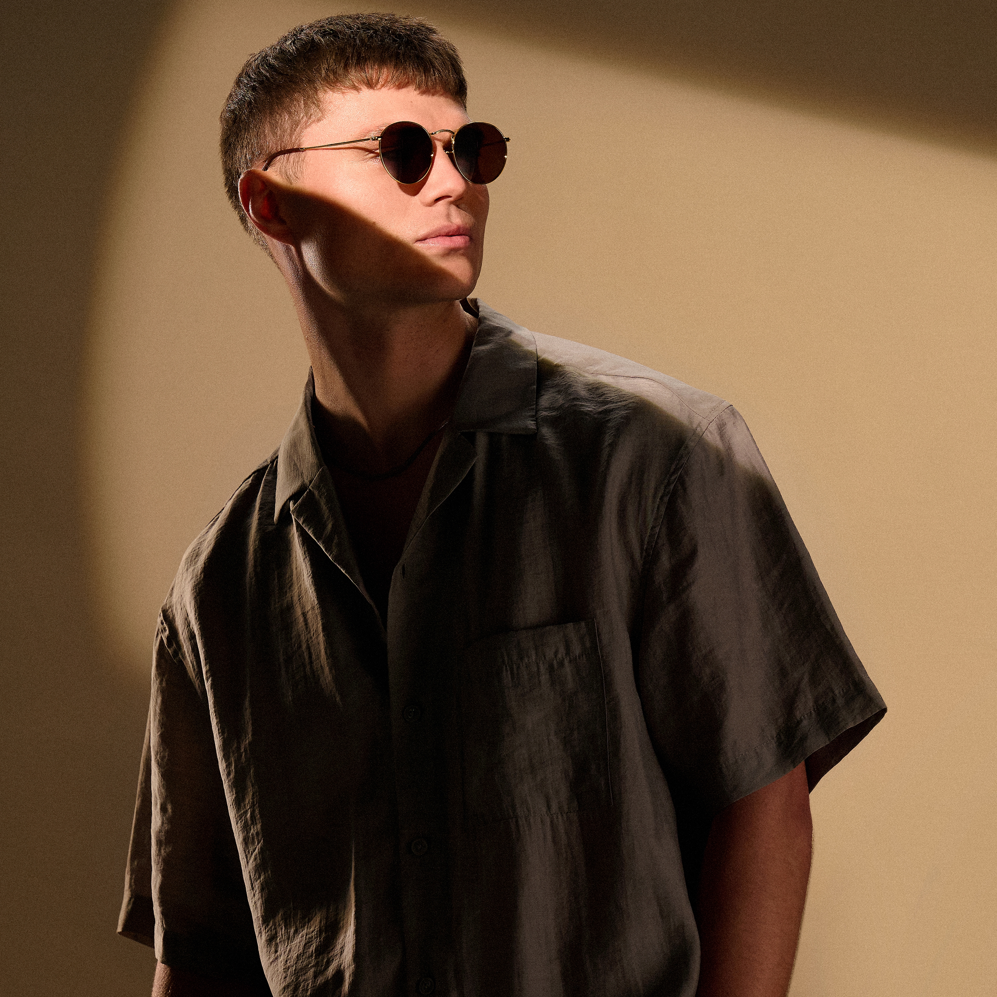 Поляризирани кръгли очила от хирургична стомана със златисто покритие и кафяви стъкла - 5