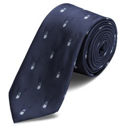 Navy Blue Christmas Reindeer Pattern Polyester Tie