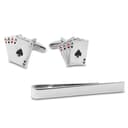 Silberfarbener Poker-Krawattenhalter und Manschettenknöpfe Silberfarbener Poker-Krawattenhalter und Manschettenknöpfe