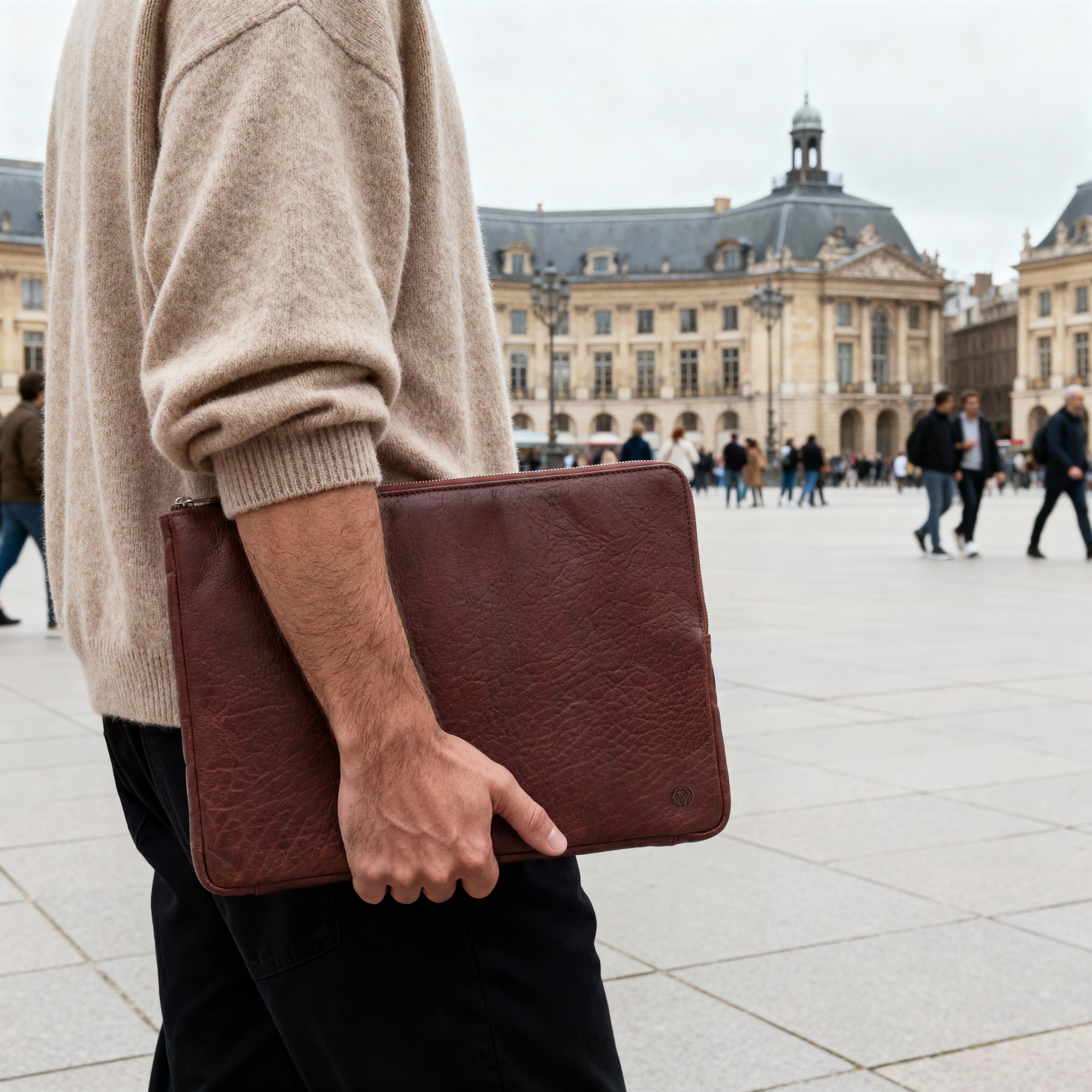 Petit étui pour ordinateur portable en cuir brun havane Montréal - 2