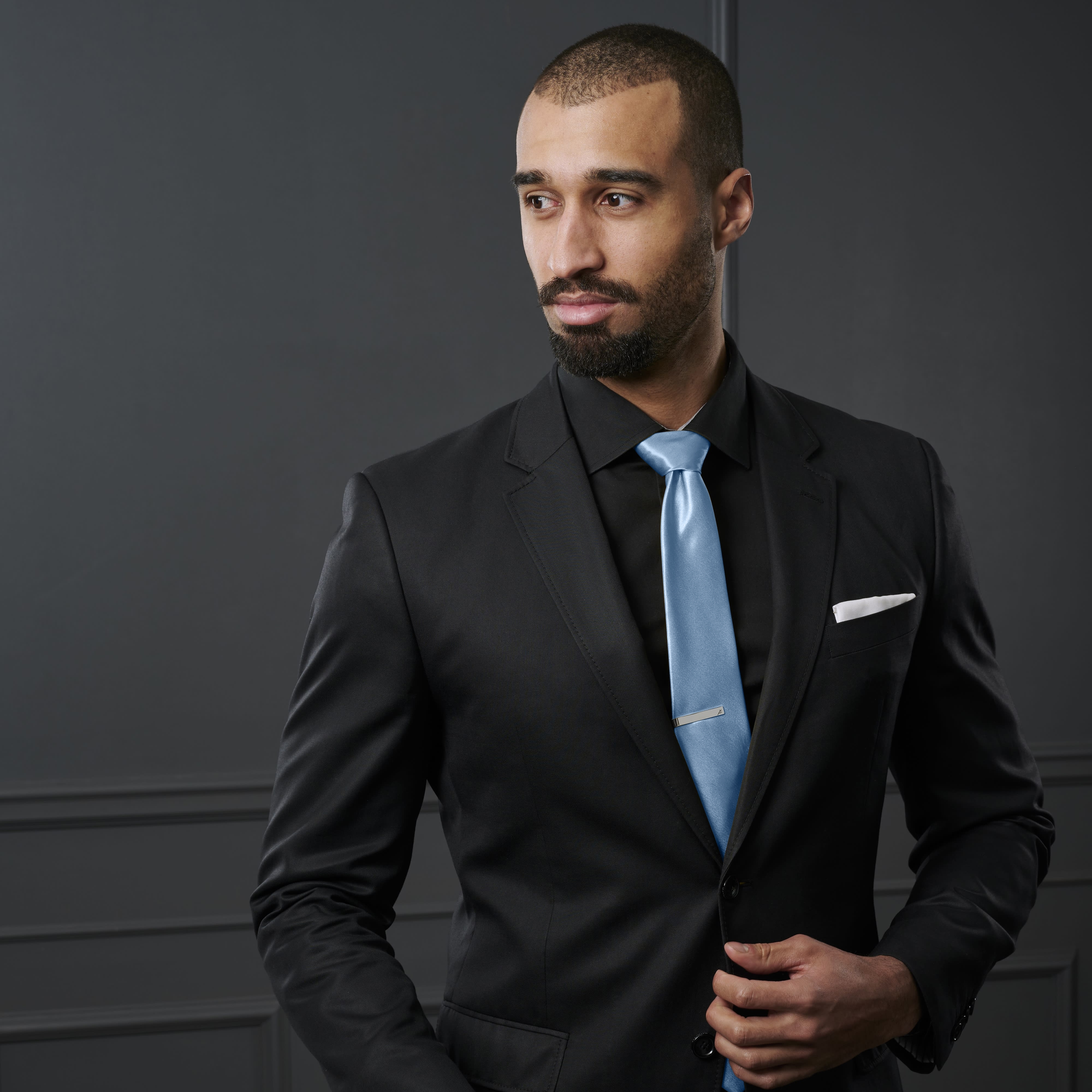 Basic Wide Shiny Baby Blue Polyester Tie - 4