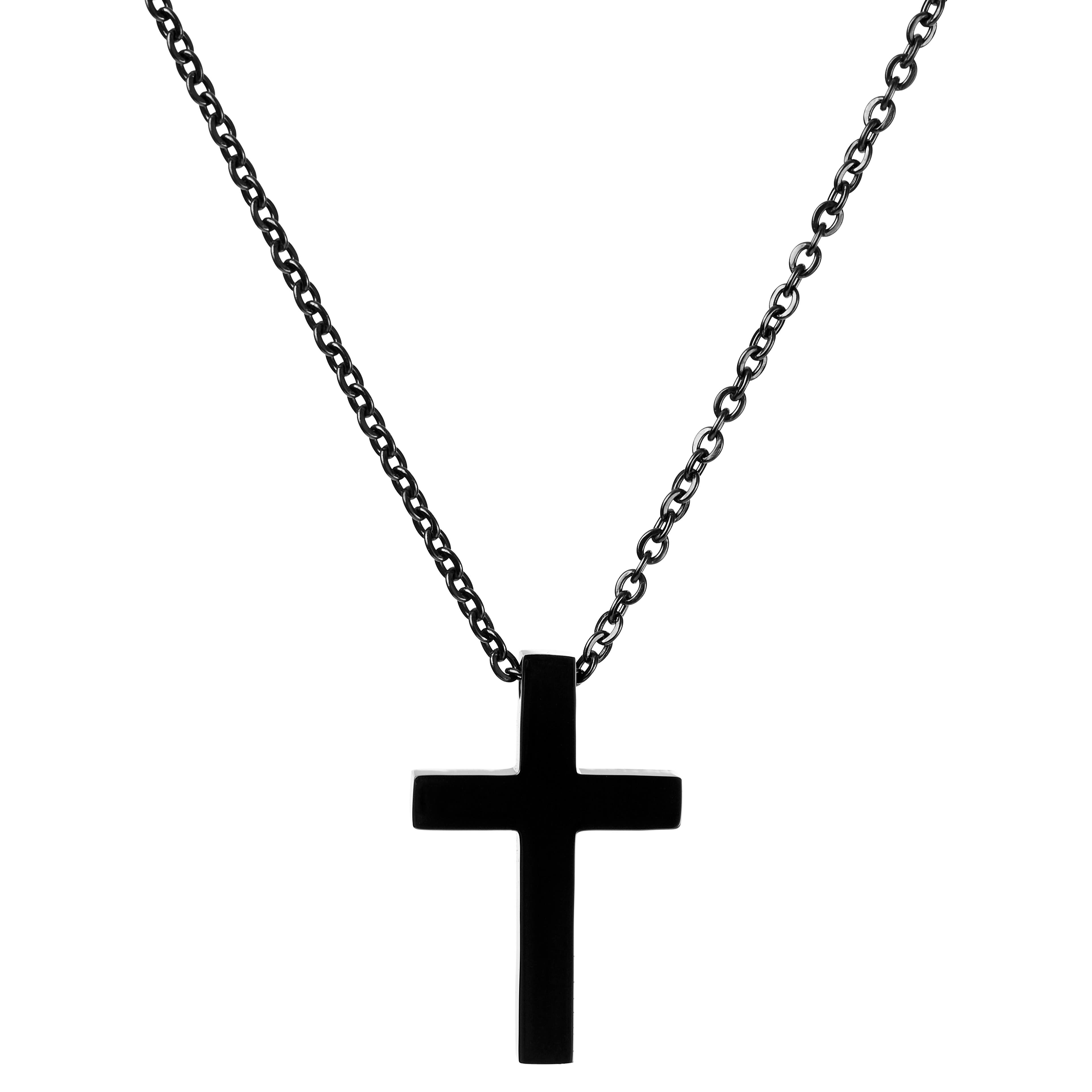 Náhrdelník s príveskom v tvare kríža v čiernej farbe s klasickým dizajnom