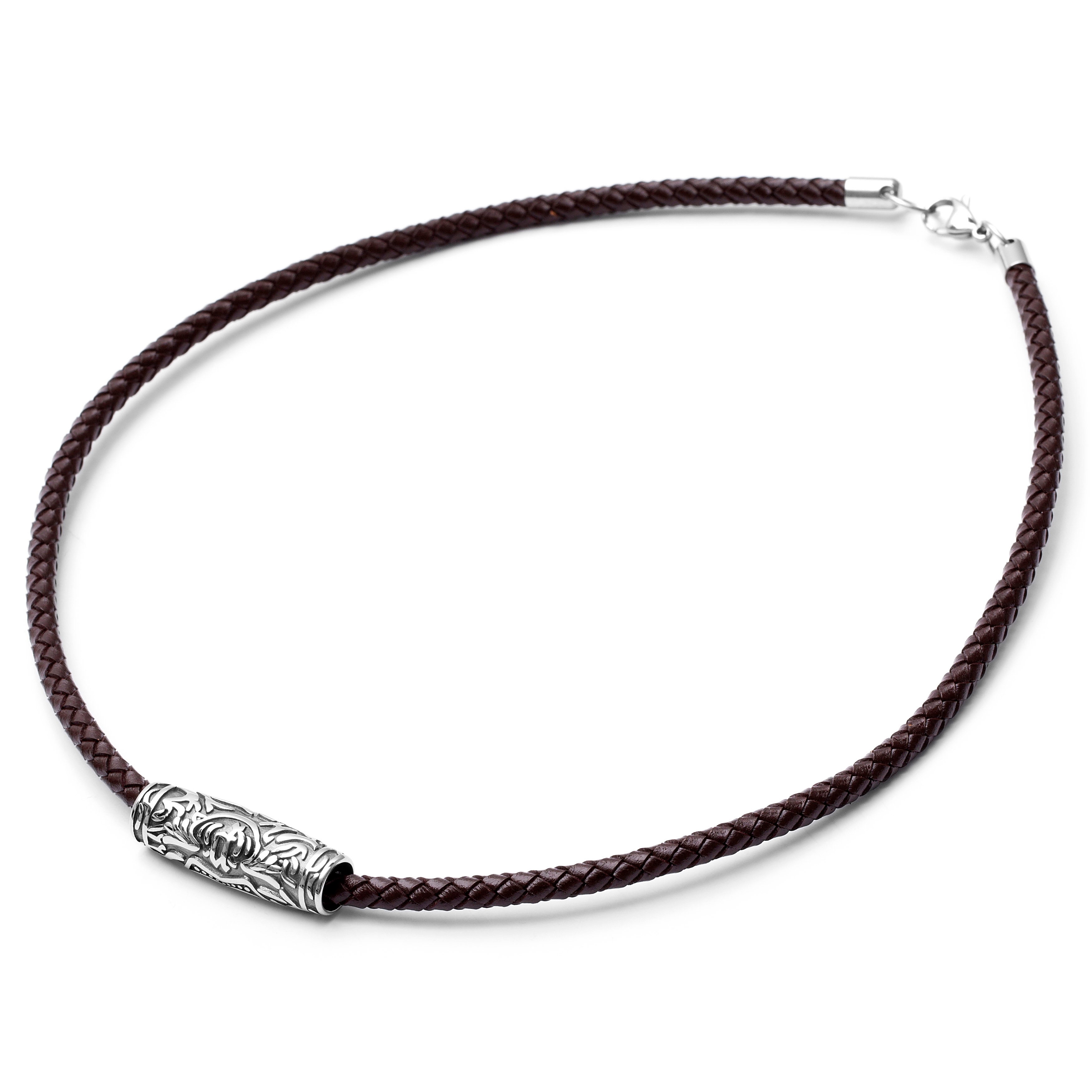 Rune Barrel Brown Leather Necklace - 5