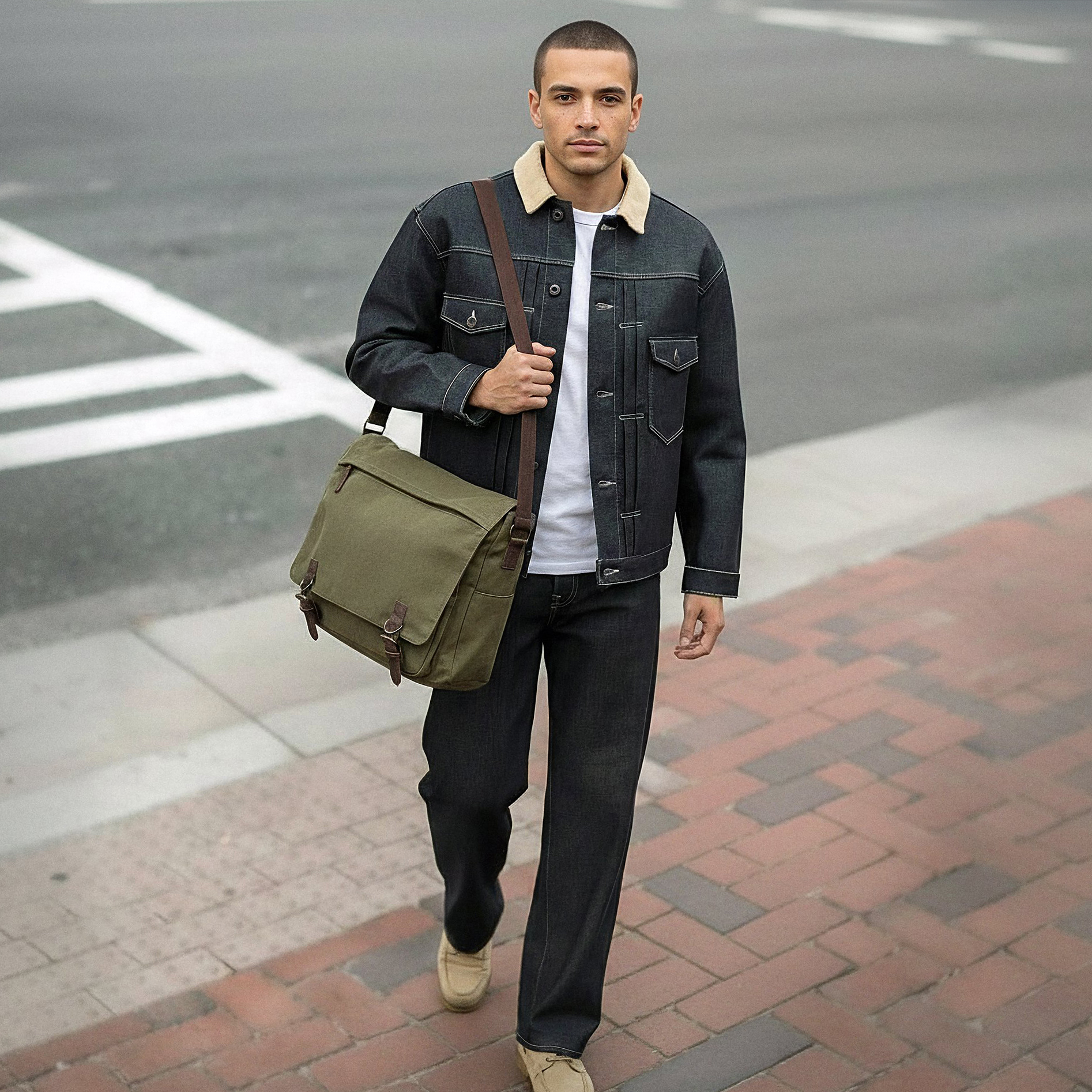 Plátenná taška cez rameno vo vojenskej zelenej farbe - 4