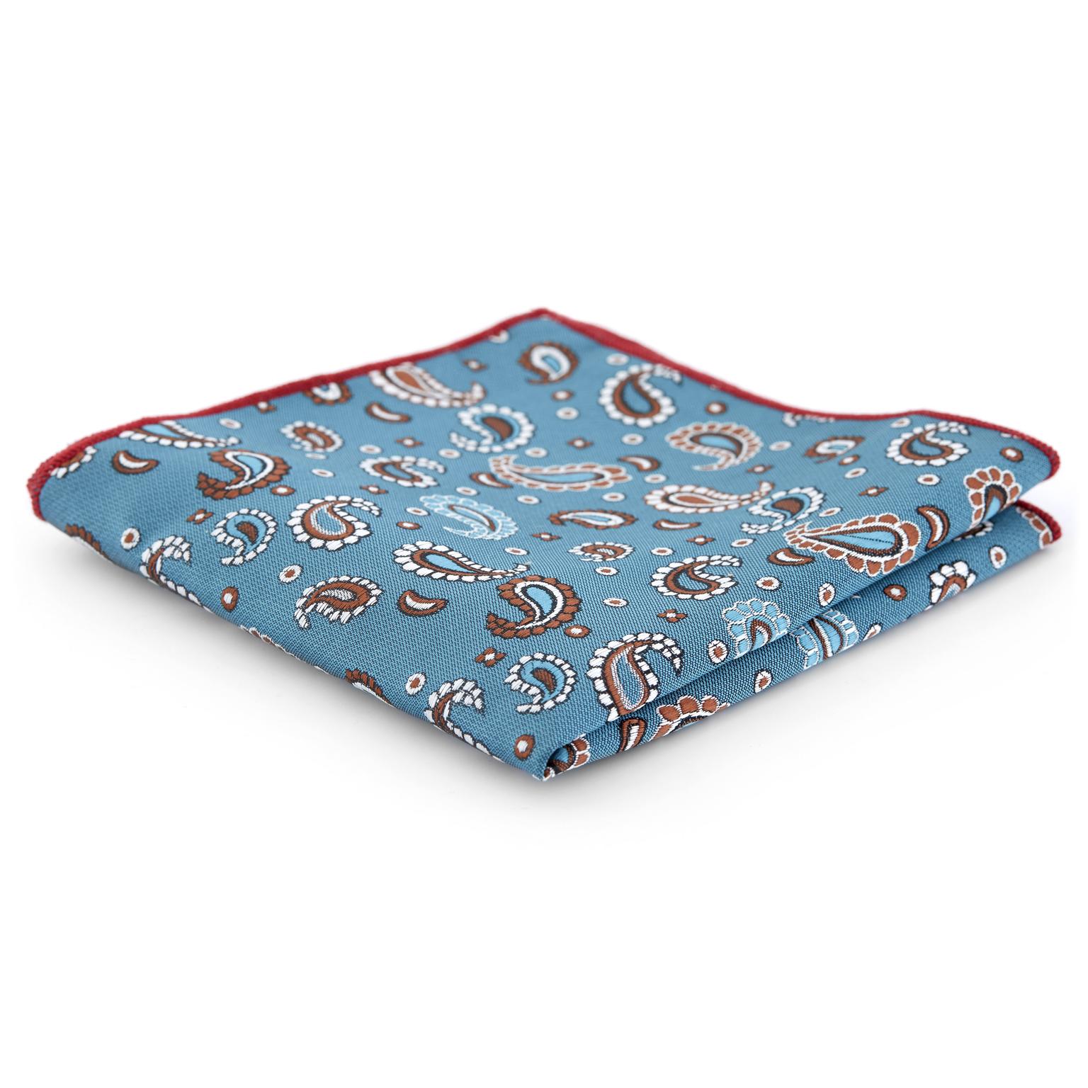 Turquoise, Brown & White Paisley Pocket Square Turquoise, Brown & White Paisley Pocket Square
