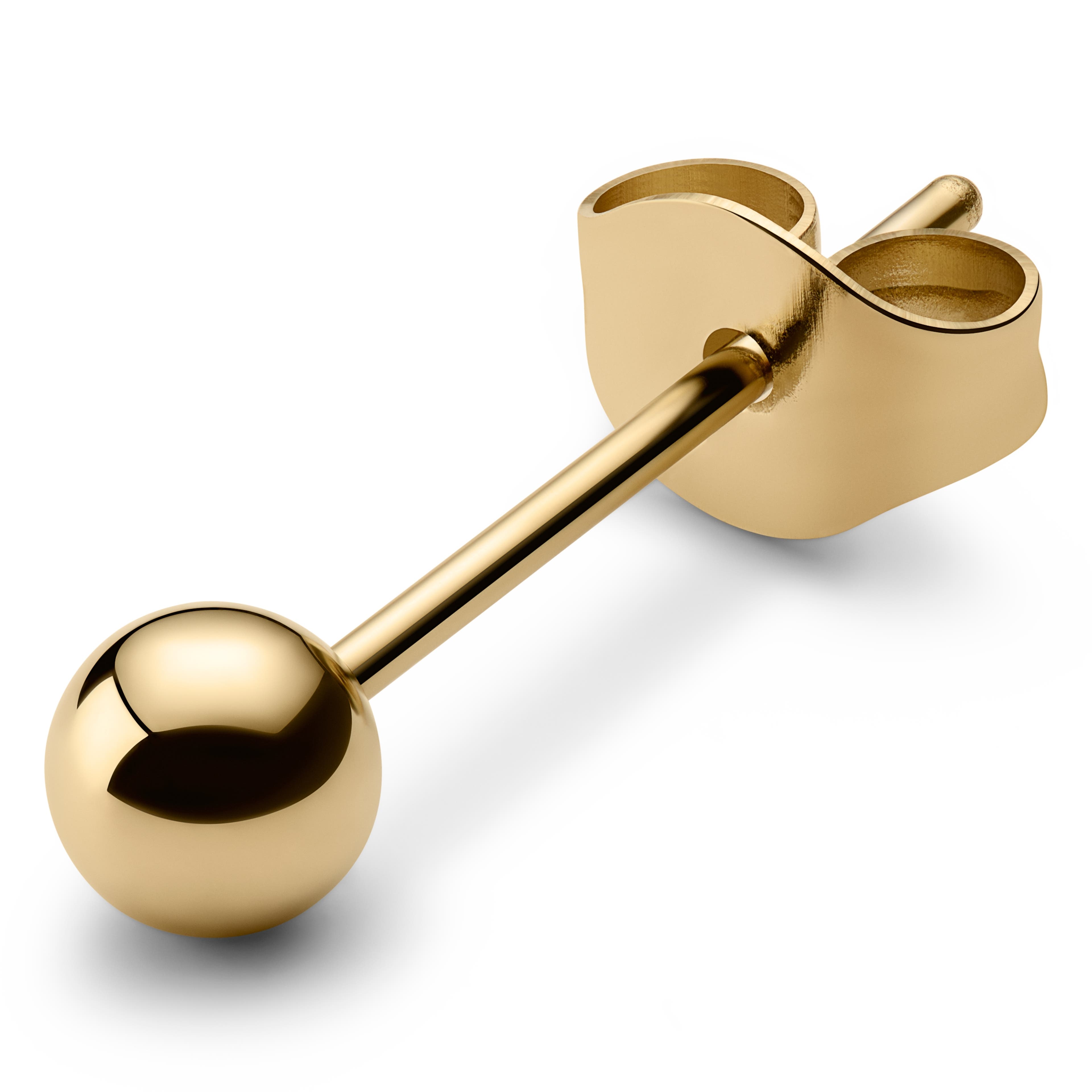 Pendiente de botón con punta de bola de acero inoxidable dorado de 4 mm