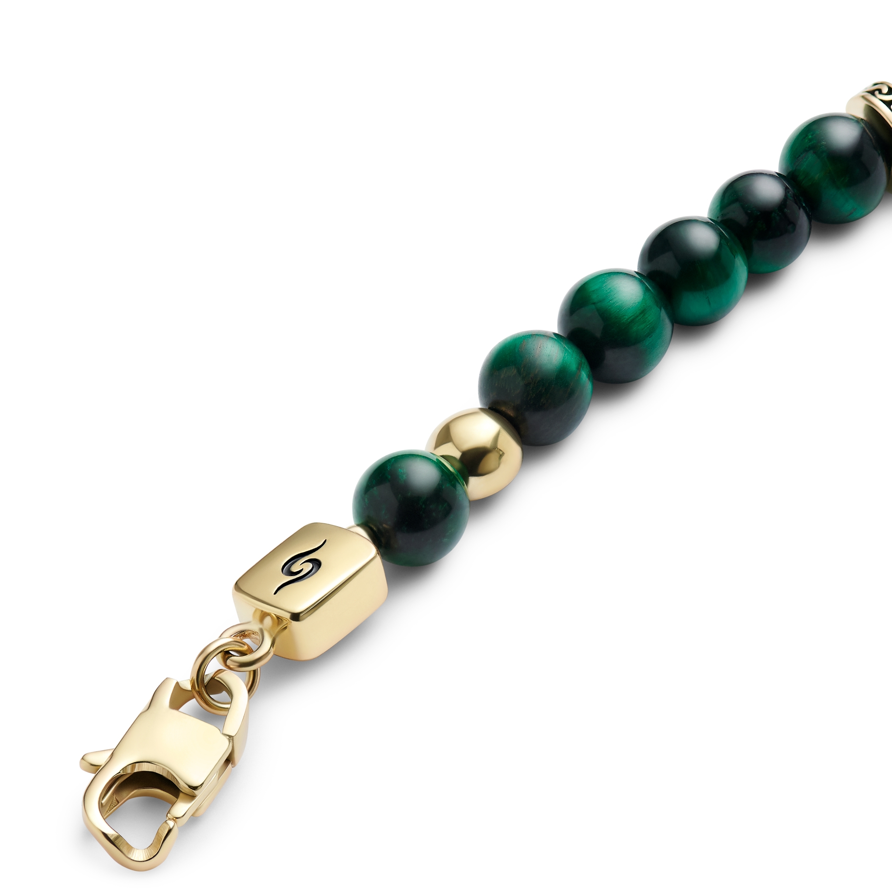 Rico | Гривна от зелено тигрово око и златист стоманен череп - 3