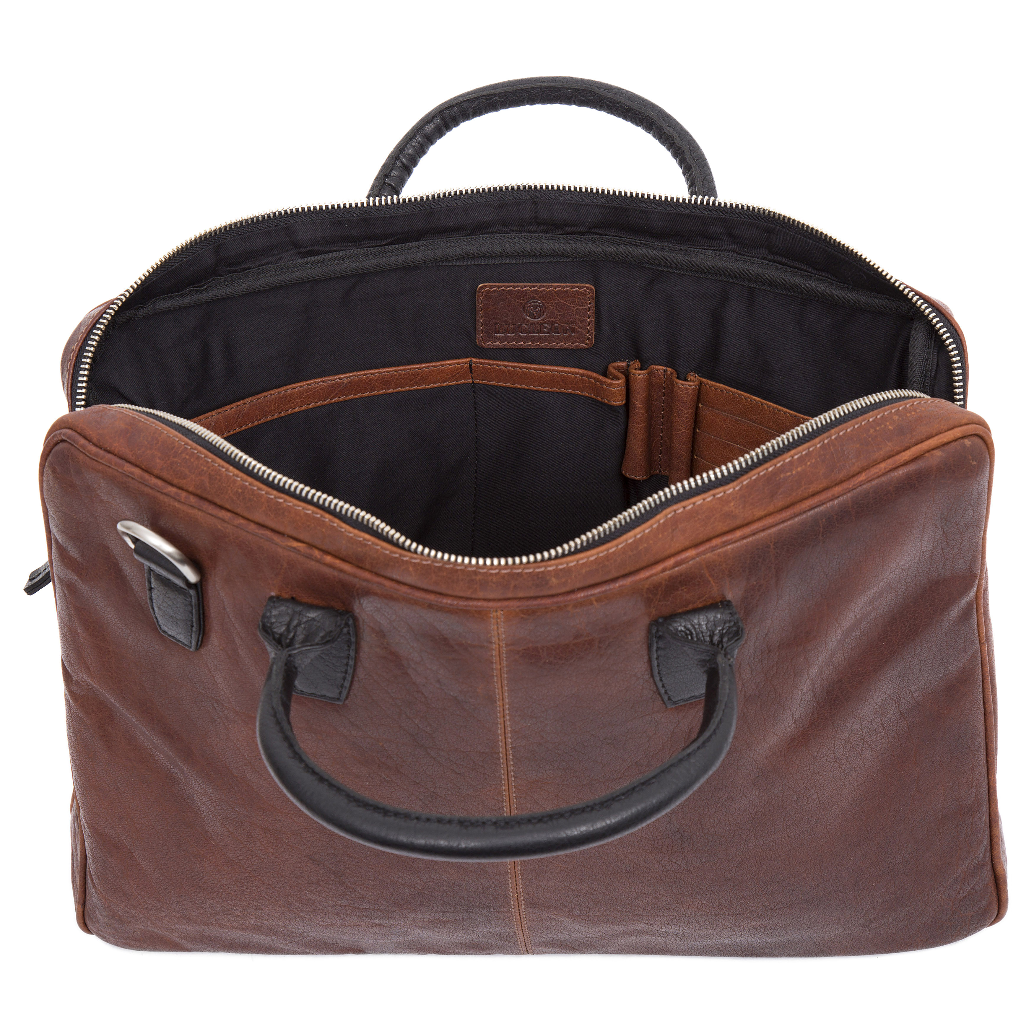 Montreal Executive õhuke 15" punakaspruun & must nahast kott - 10