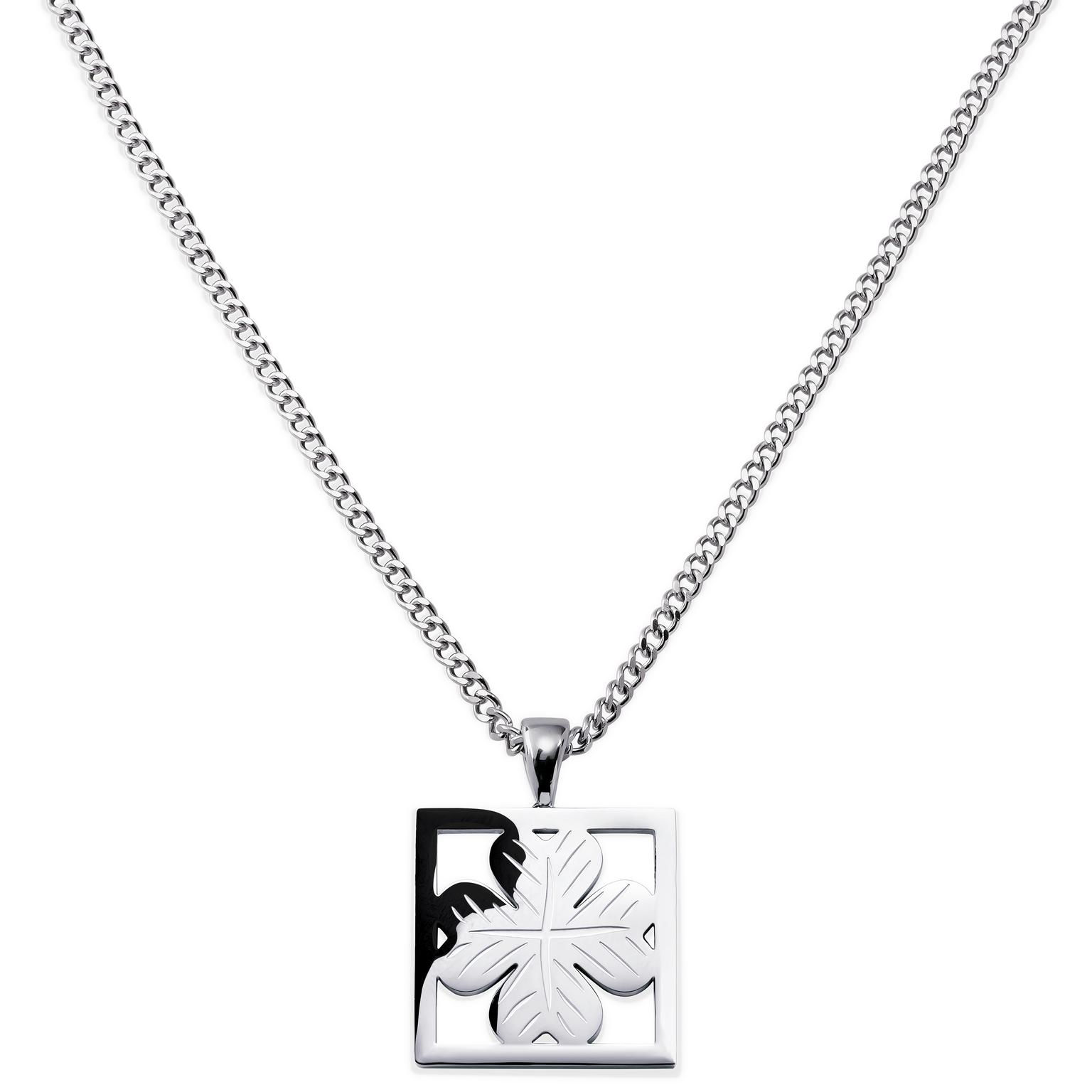 Clover | Collier avec grand pendentif trèfle en acier inoxydable argenté Clover | Collier avec grand pendentif trèfle en acier inoxydable argenté