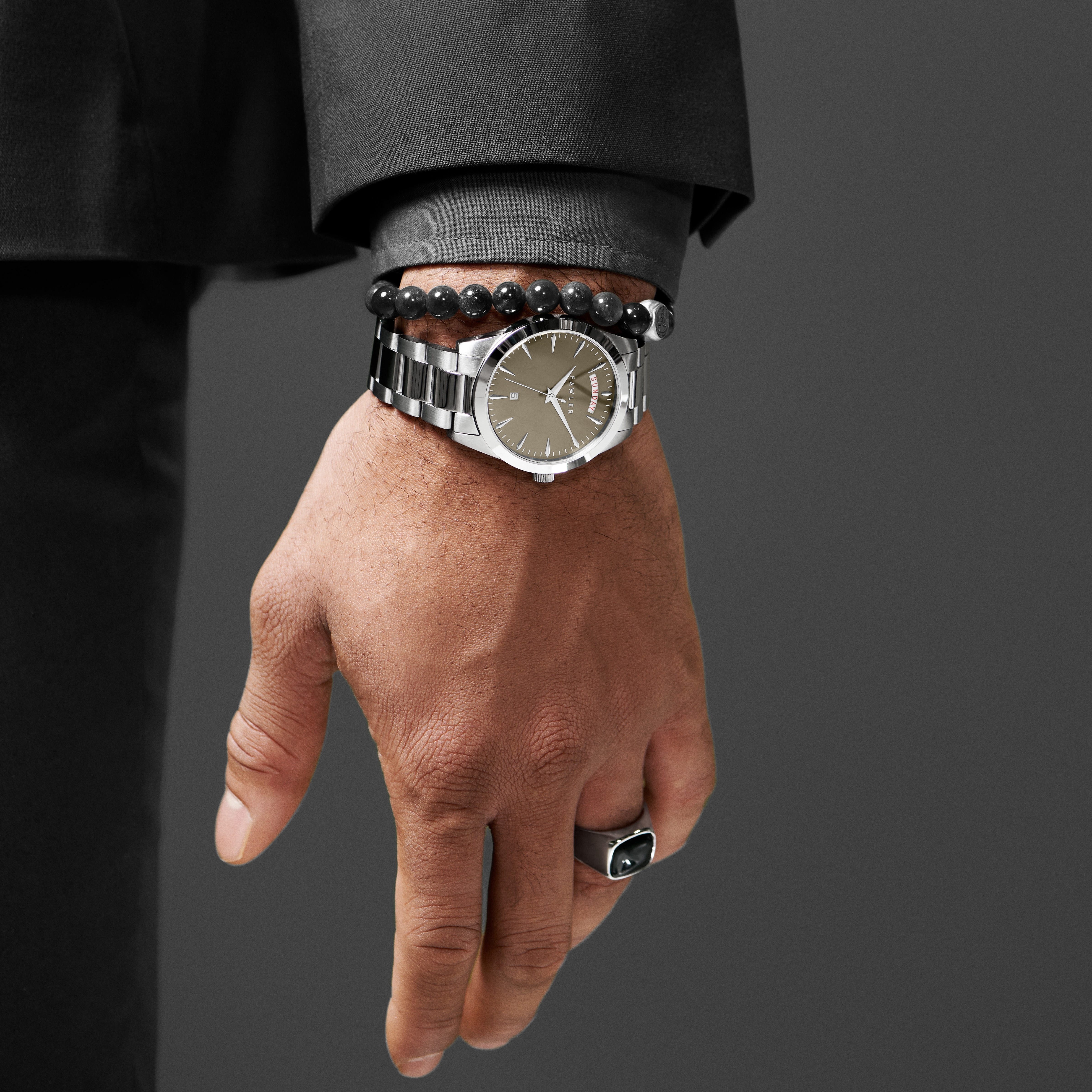 Eric | Barna és ezüst tónusú rozsdamentes acél karóra, nap- és dátumablakkal - 2