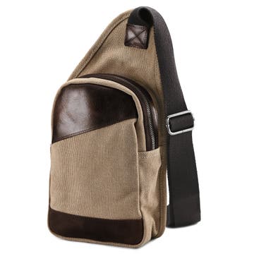 Khaki Canvas & Leather Crossbody Shoulder Bag Khaki Canvas & Leather Crossbody Shoulder Bag