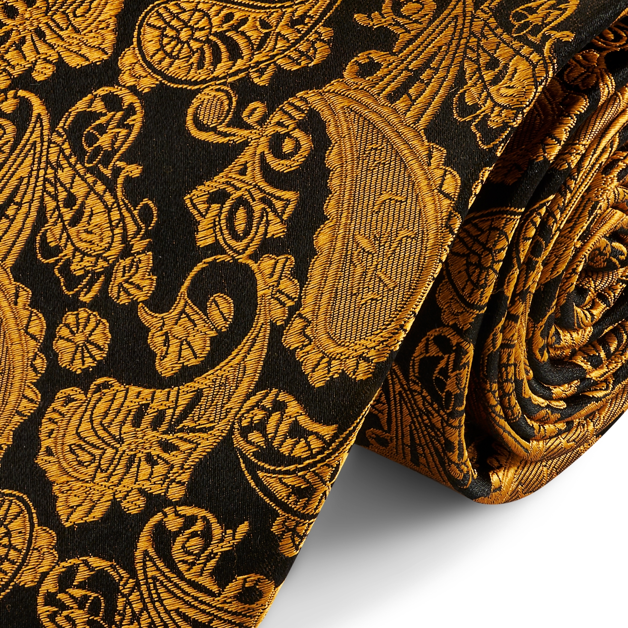 GOLD & BROWN PAISLEY Pattern Silk Necktie | 8 cm - 2