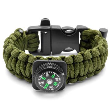 Wide Green Paracord Compass Bracelet
