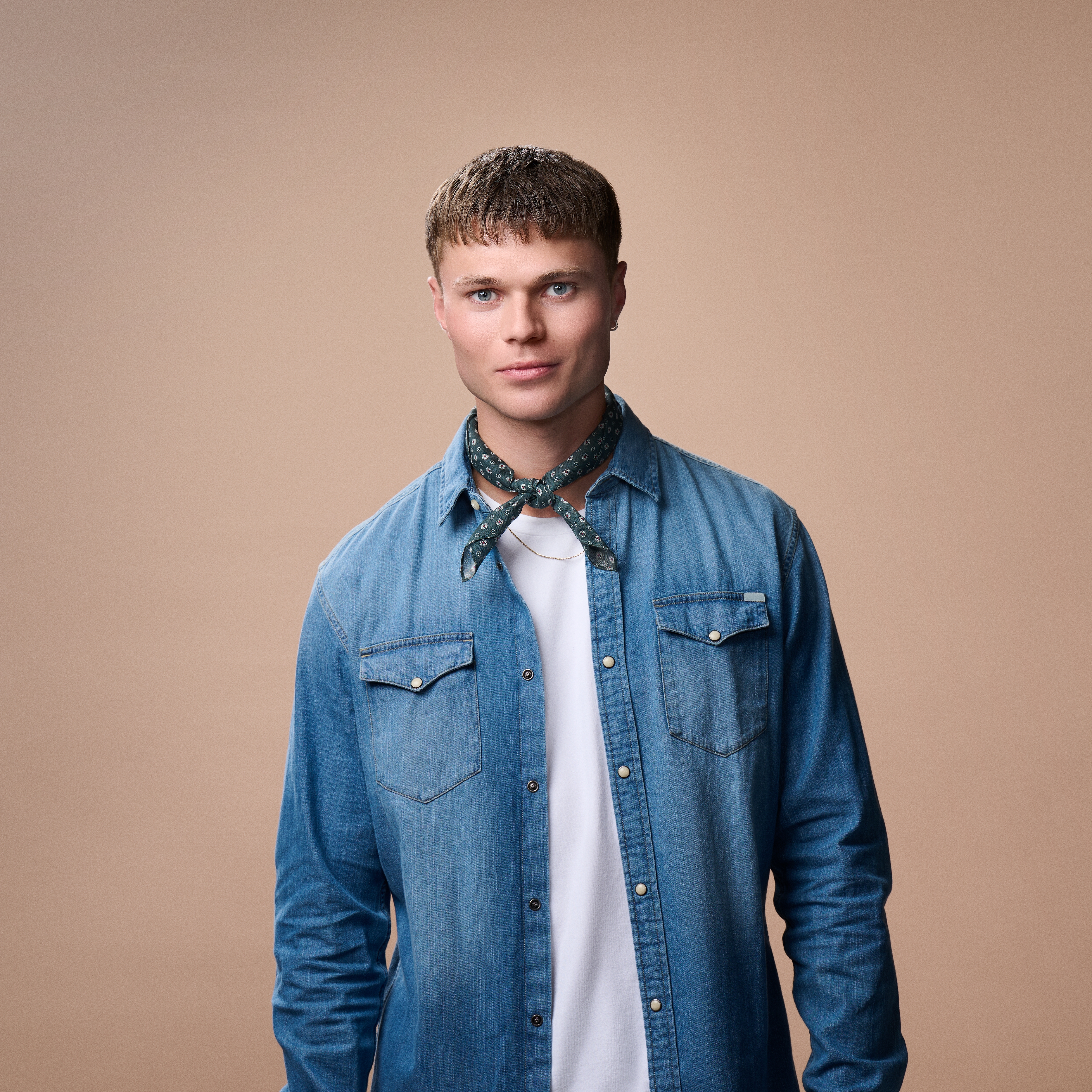 Petrol Blue & White Floral Dotted Pattern Cotton Neckerchief - 3