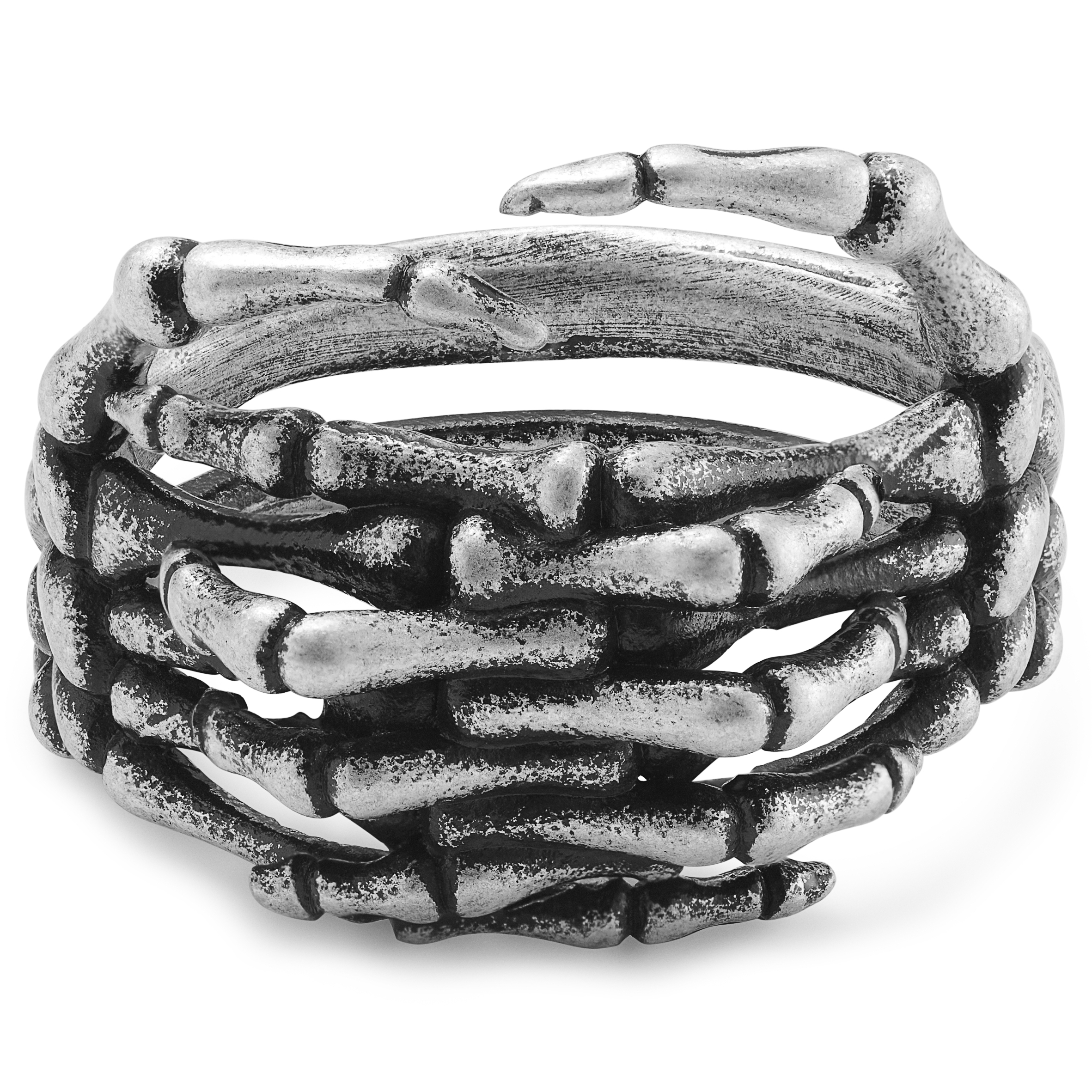 Aspero | Silver-tone Skeleton Hands Stainless Steel Ring - 2