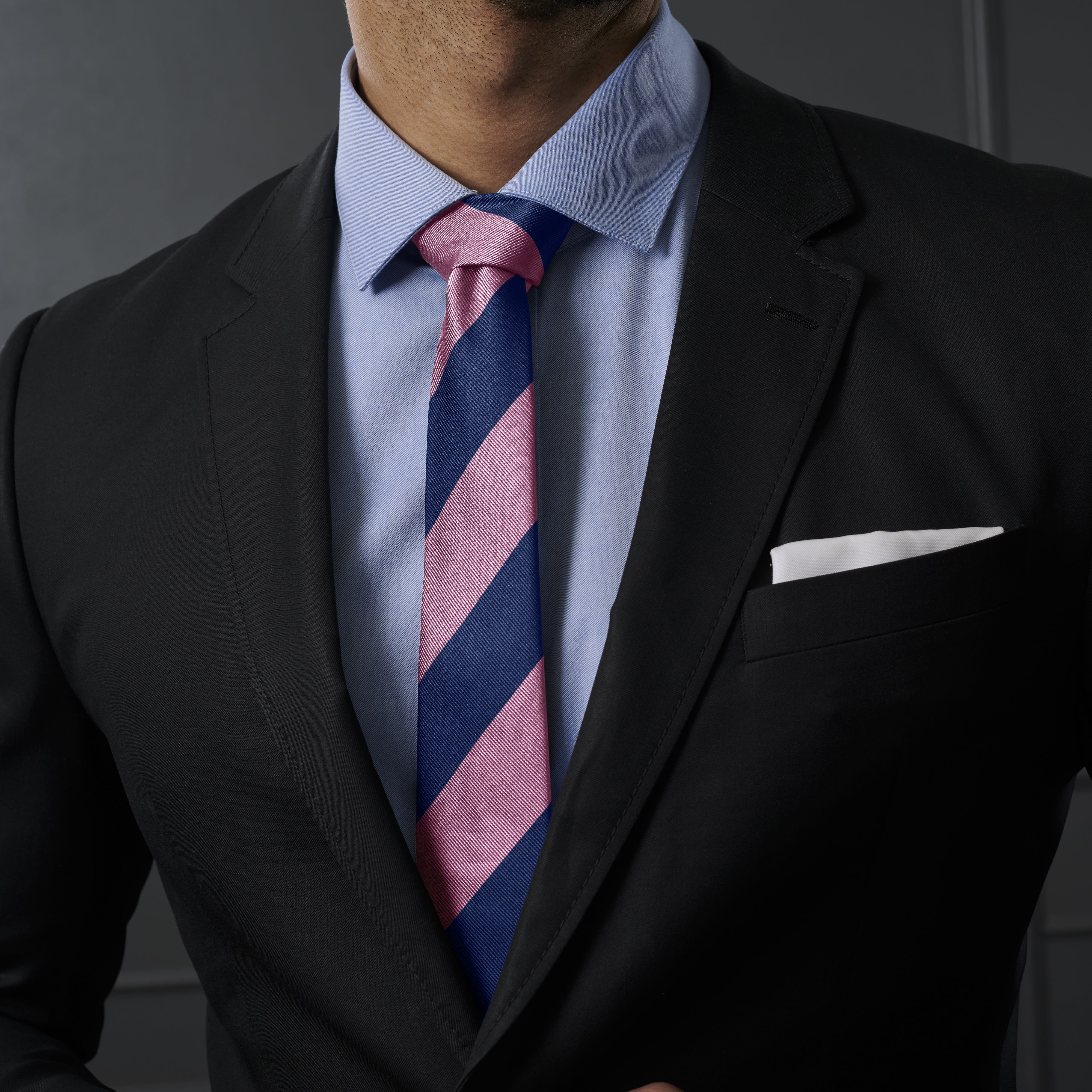 Cravatta blu navy e rosa in seta da 6 cm con motivo a righe - 3