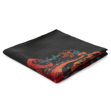 New Age | Black & Red Septopus Julia Art Design Silk Pocket Square