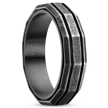 Pearce | 5 mm Vintage Black Stainless Steel With Rough Geometric Shapes Ring