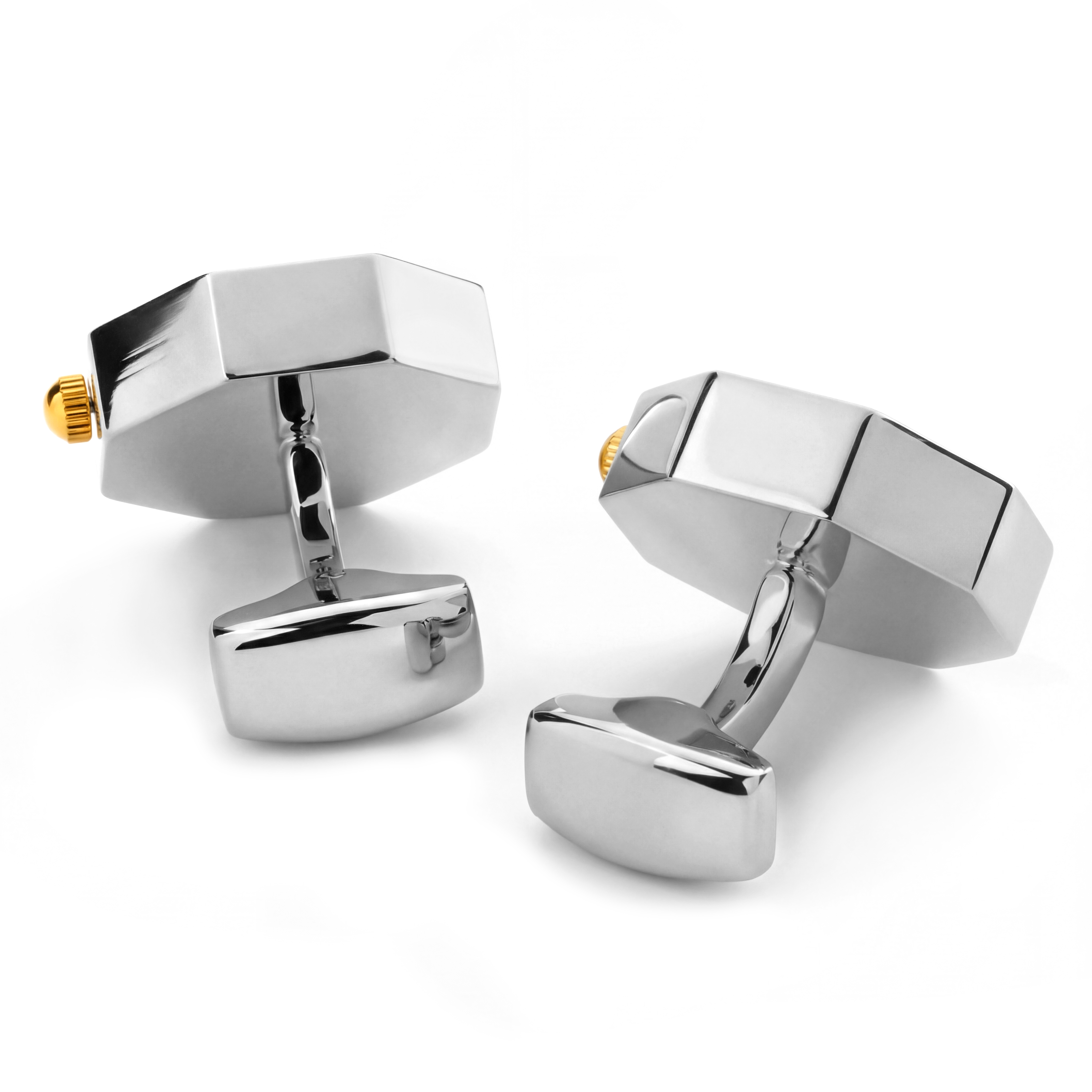 Manchetknopen met mechanisch binnenwerk – Zilverkleurig met goudkleurig middenstuk - 2