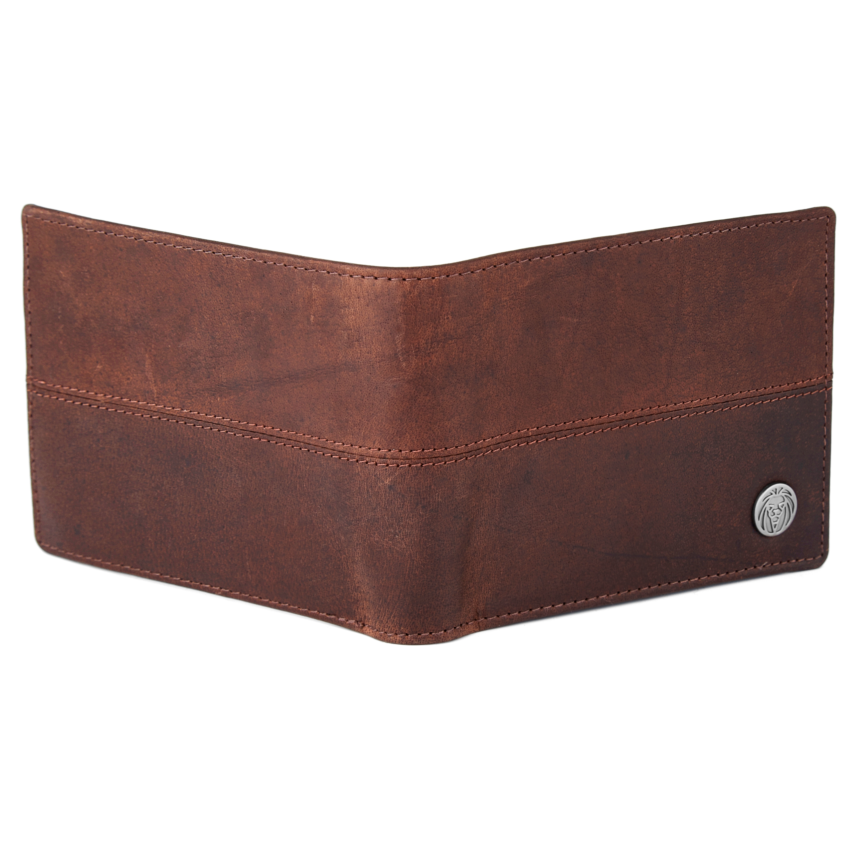 Cartera de cuero marrón con costuras Oxford  - 4