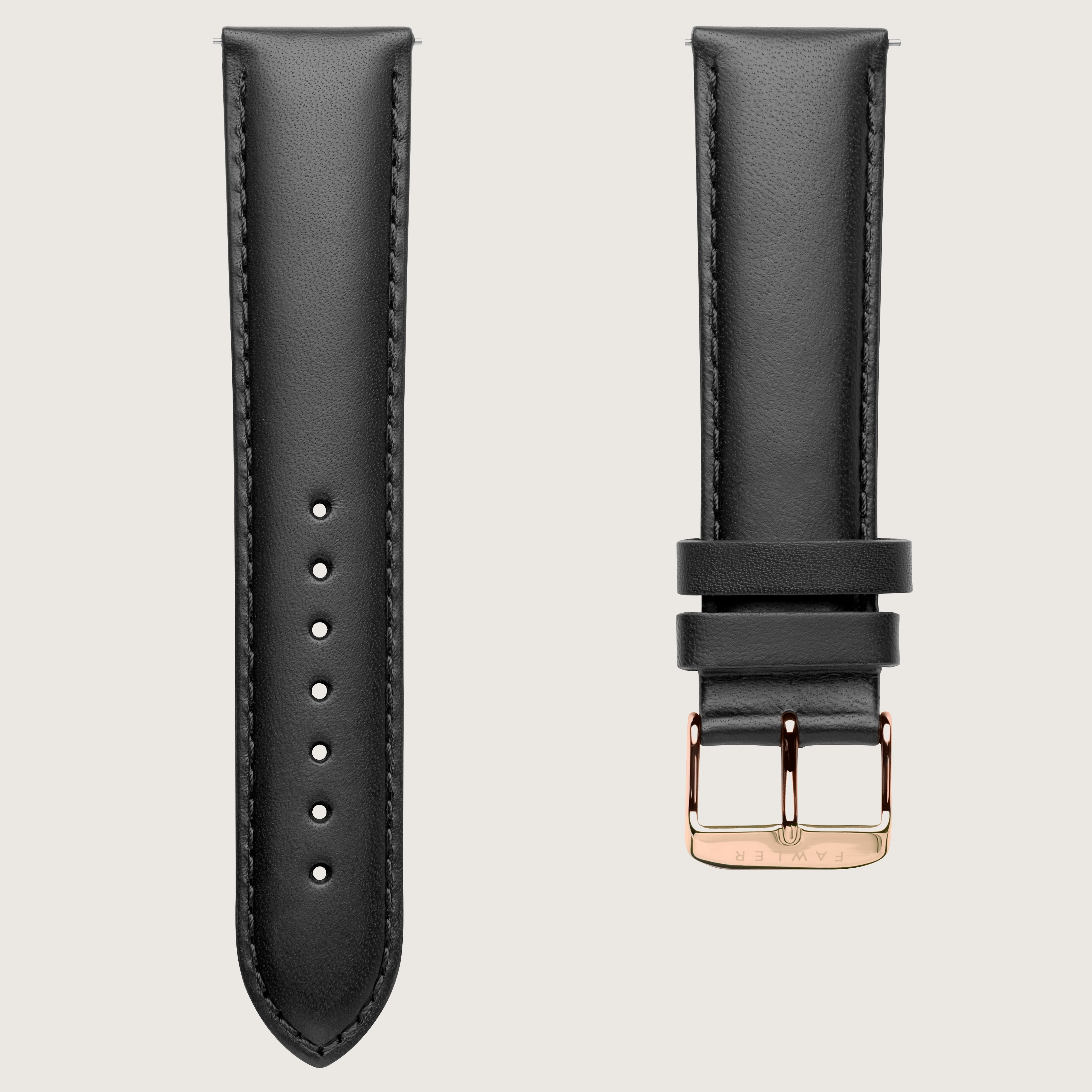 Bracelet De Montre Cuir Veau Noir 22mm - Style Chrono Avec Boucle Noire