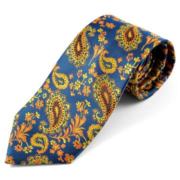 Оранжева копринена вратовръзка с пейсли мотиви